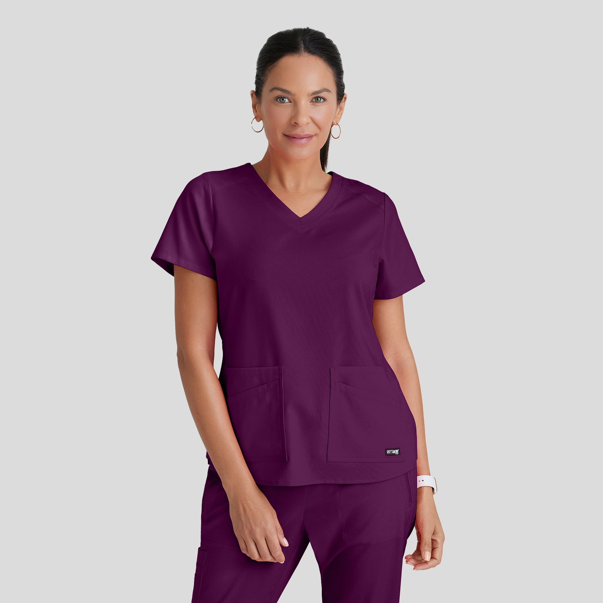 Emma 4-Pocket V-Neck Scrub Top | Wine