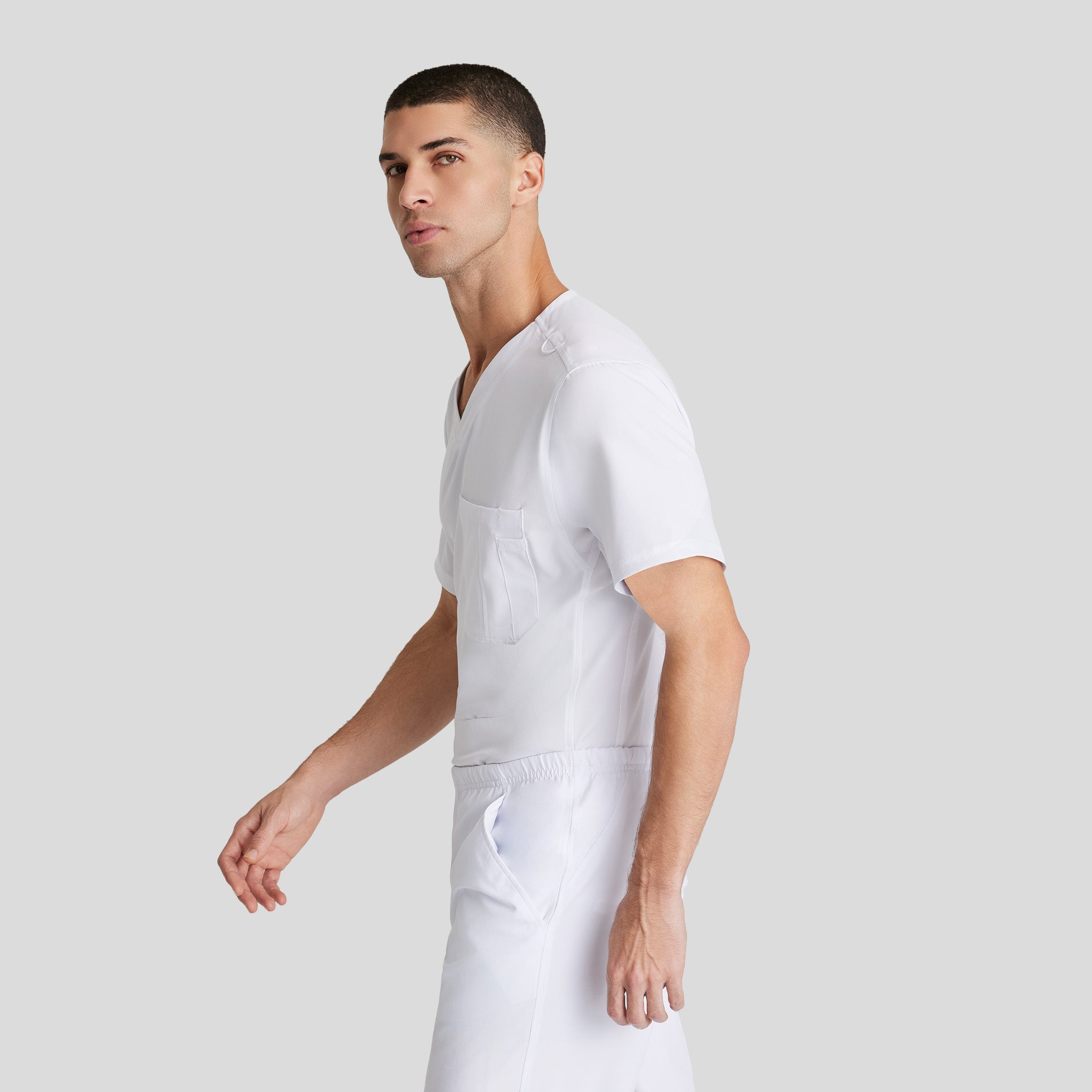 Men's Structure 1-Pocket V-Neck Scrub Top | White