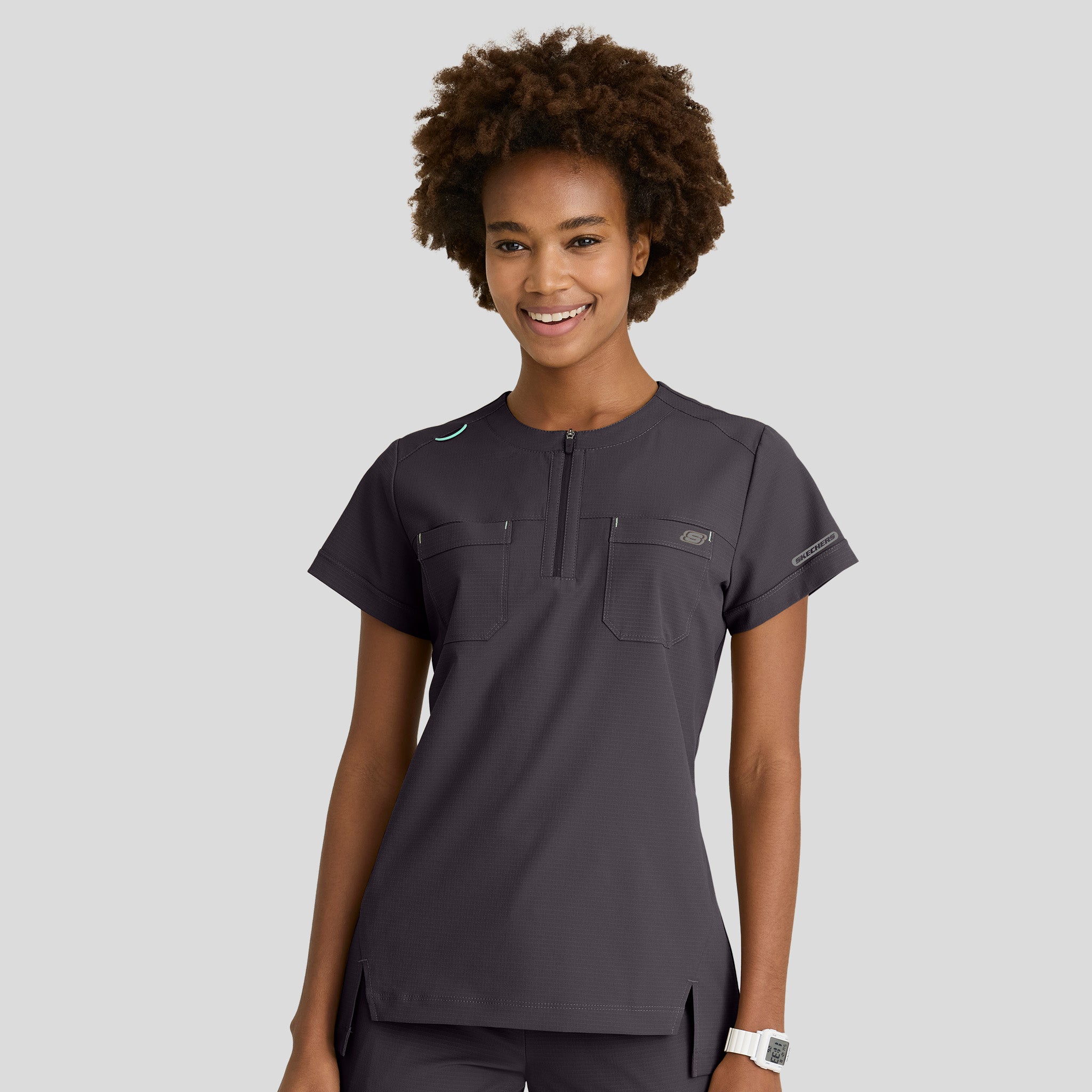 Trek 2-Pocket Rounded Neck Tuck-In Top | Pewter