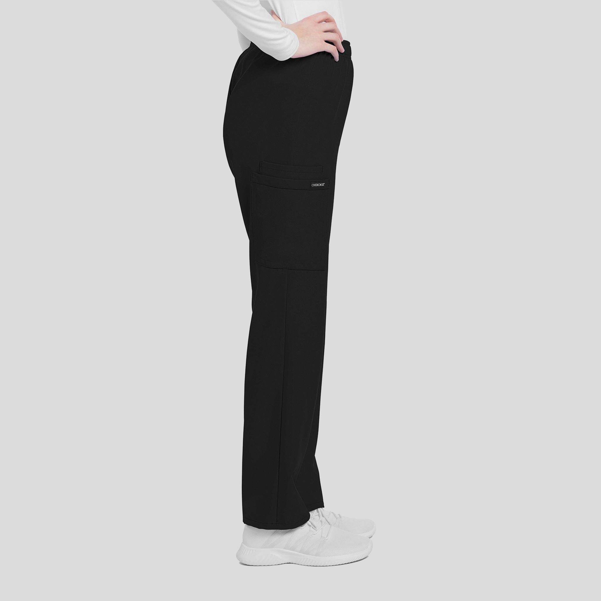 Mid Rise Pull-on Slim Leg Cargo Pant | Black