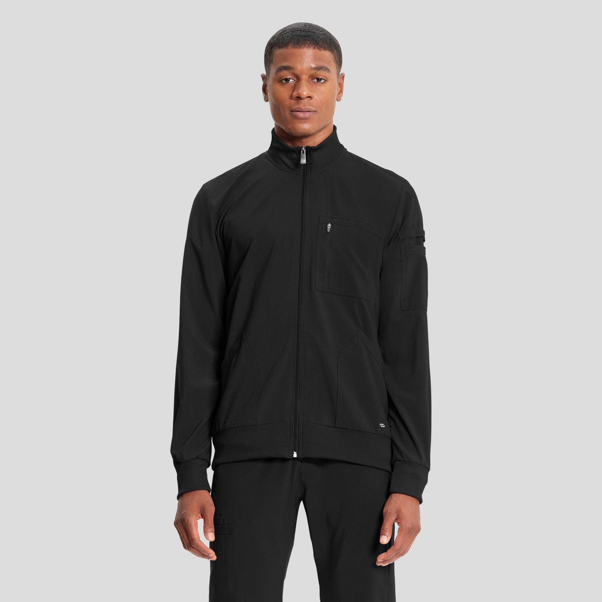 Infinity Men's Zip Front Solid Scrub Jacket | Black