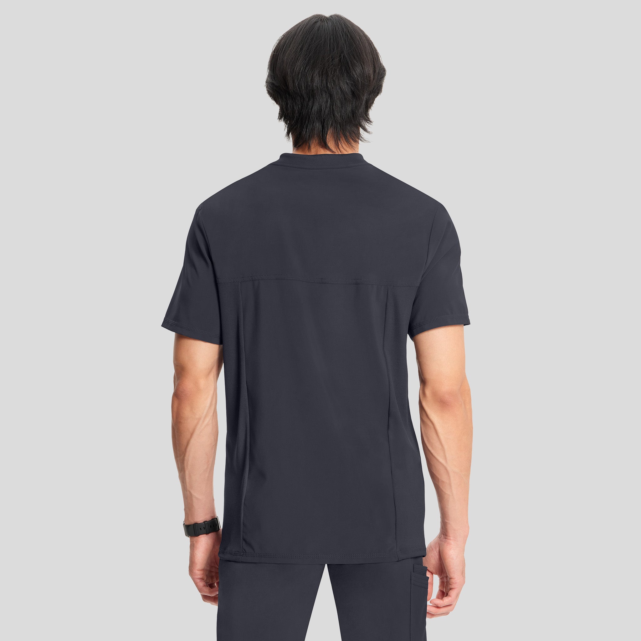 Men's V-Neck Knit Panel Solid Scrub Top | Pewter