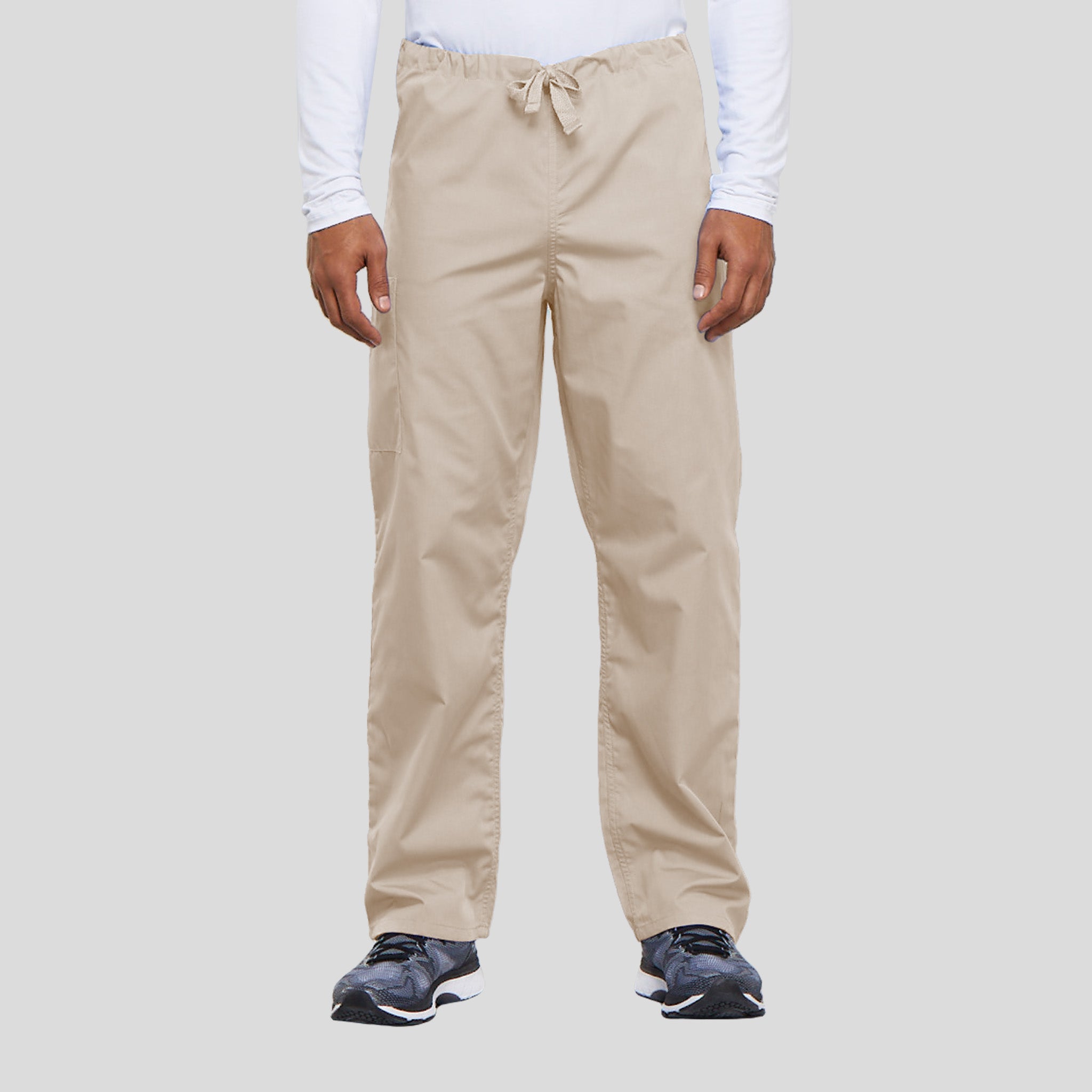 Unisex Drawstring Cargo Scrub Pant | Khaki