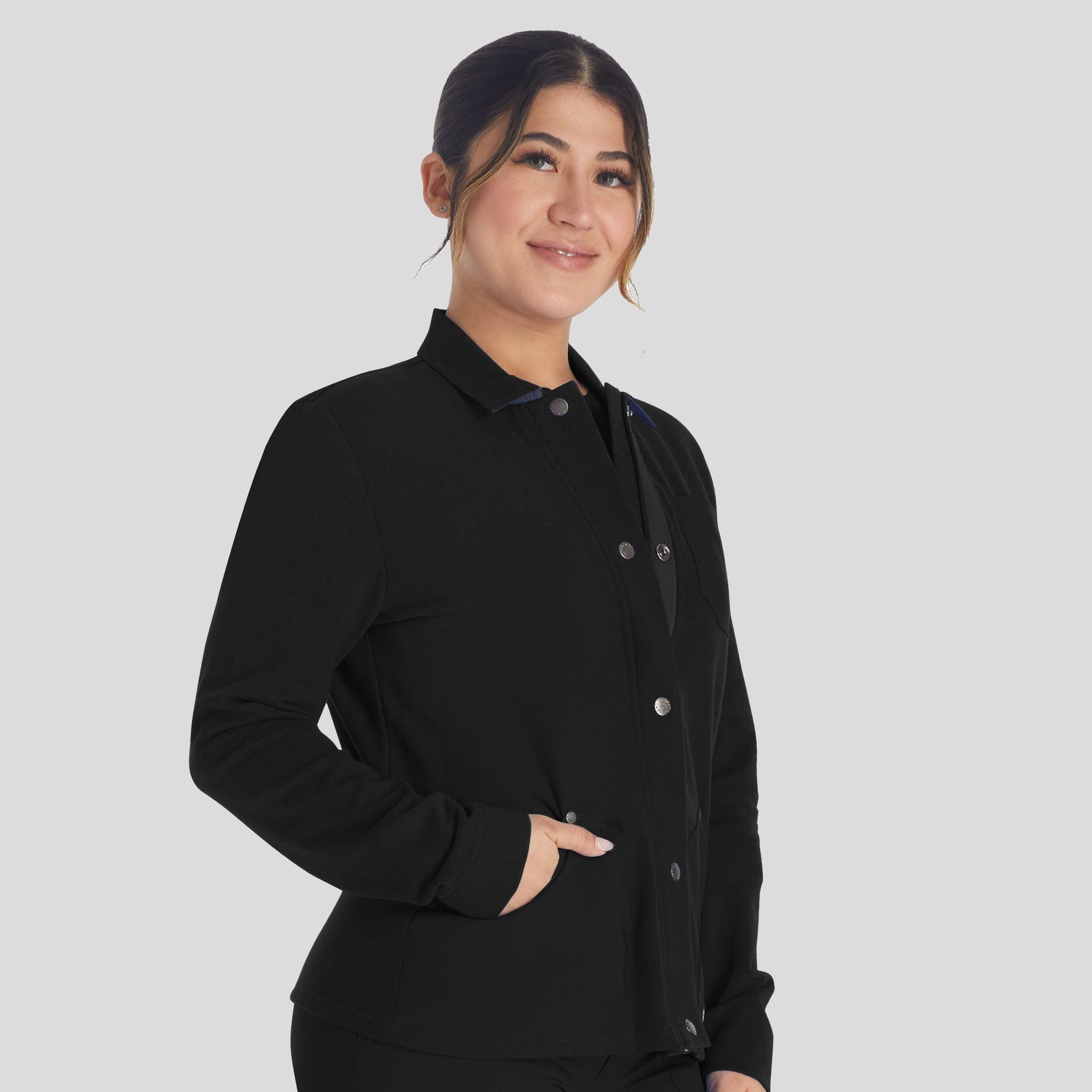 Women's Zip Front Fleece Scrub Jacket | Black
