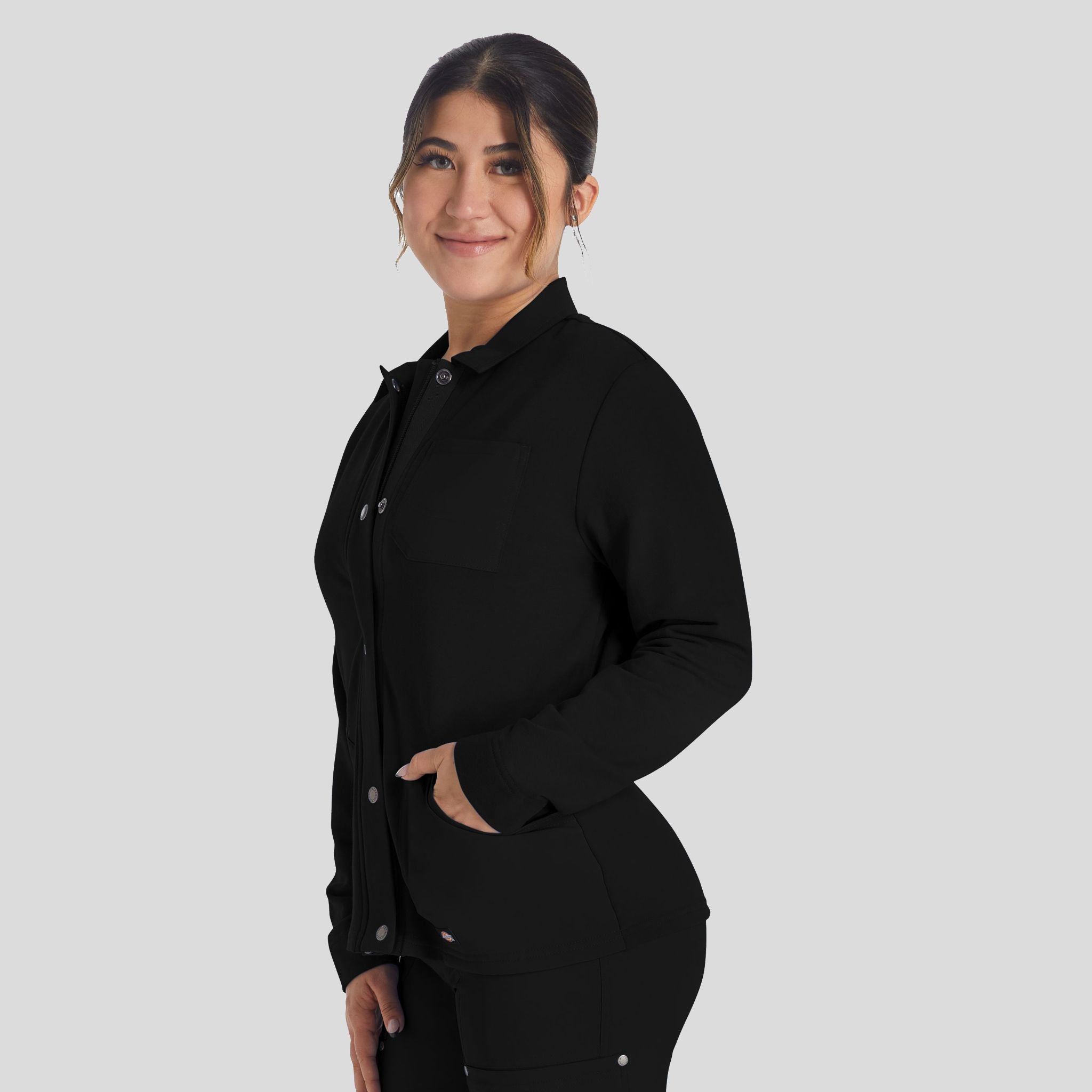 Women's Zip Front Fleece Scrub Jacket | Black