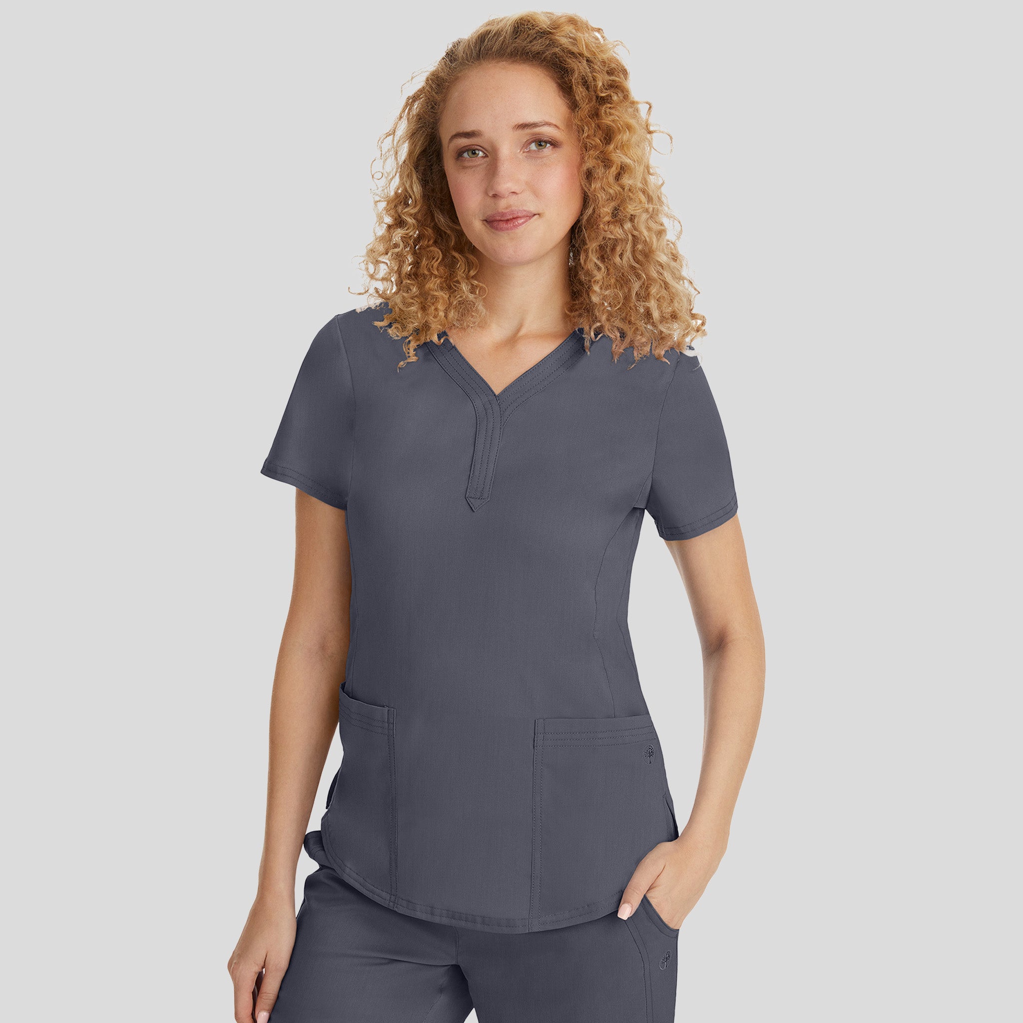Jane Y-Neck Scrub Top | Pewter