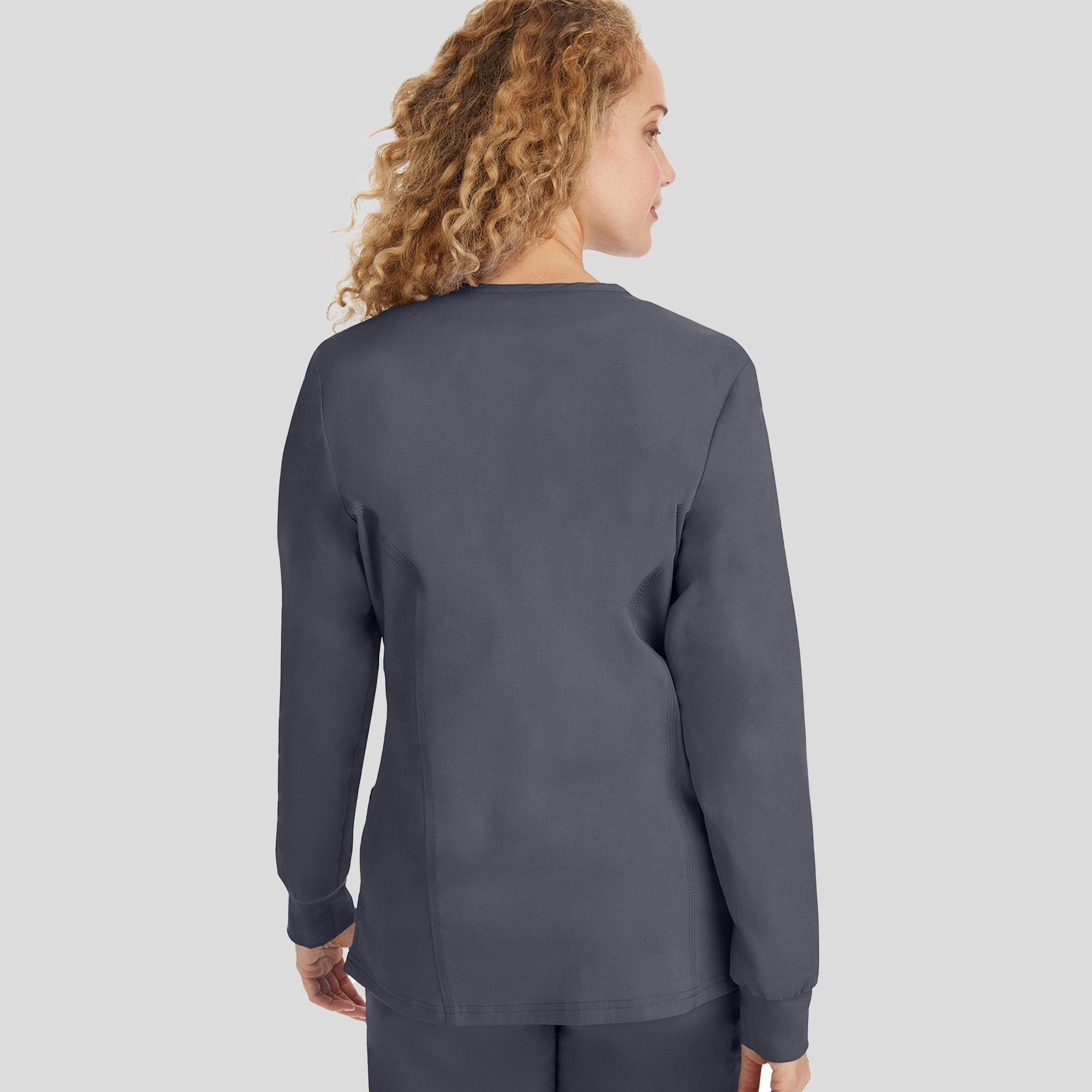 Daisy Snap Front Warm-Up Solid Scrub Jacket | Pewter