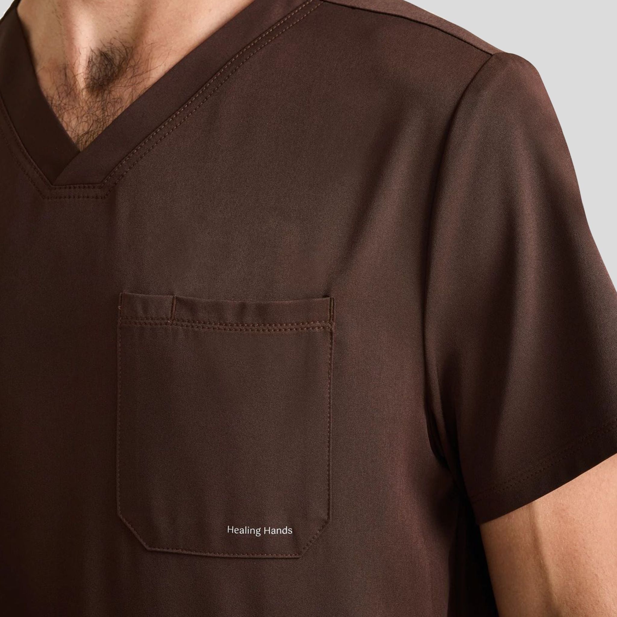 Men's Matthew V-Neck Solid Scrub Top | Dark Chocolate