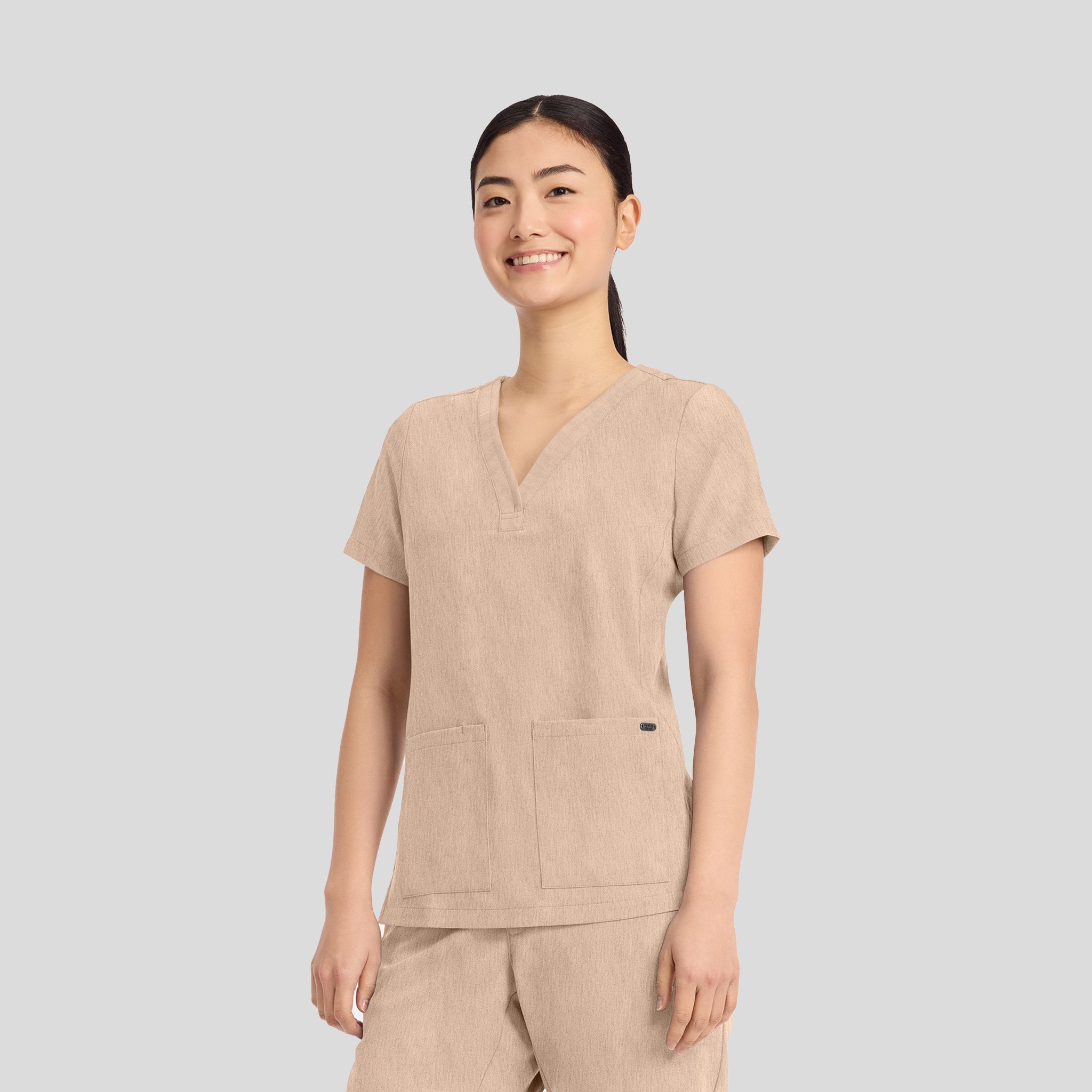 Women's Briana Y-Neck Scrub Top | Desert Taupe