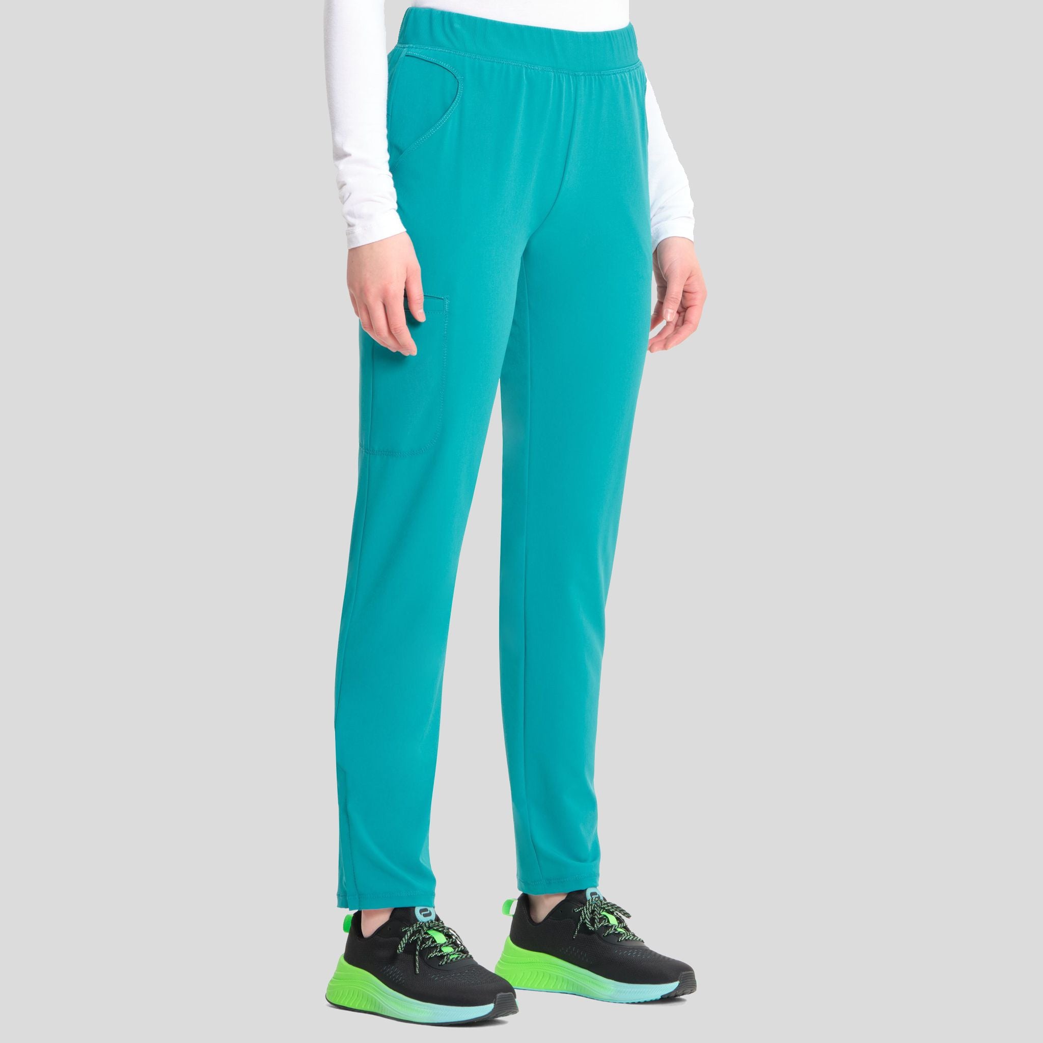Mid Rise Pull-on Tapered Leg Cargo Pant | Teal