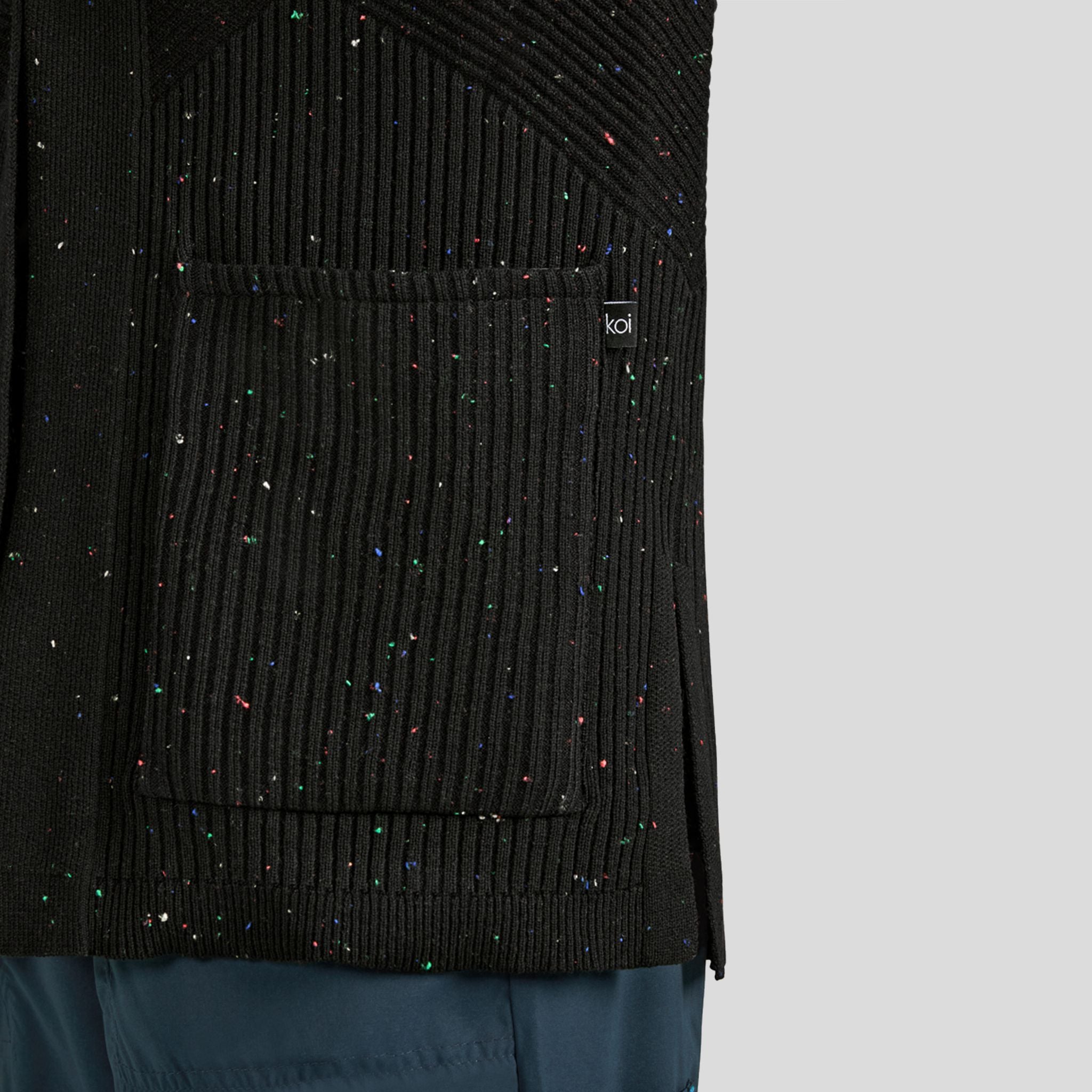 Kori Women's 2-Pocket Sweater Wrap | Black Multi-Color Speckled Dots