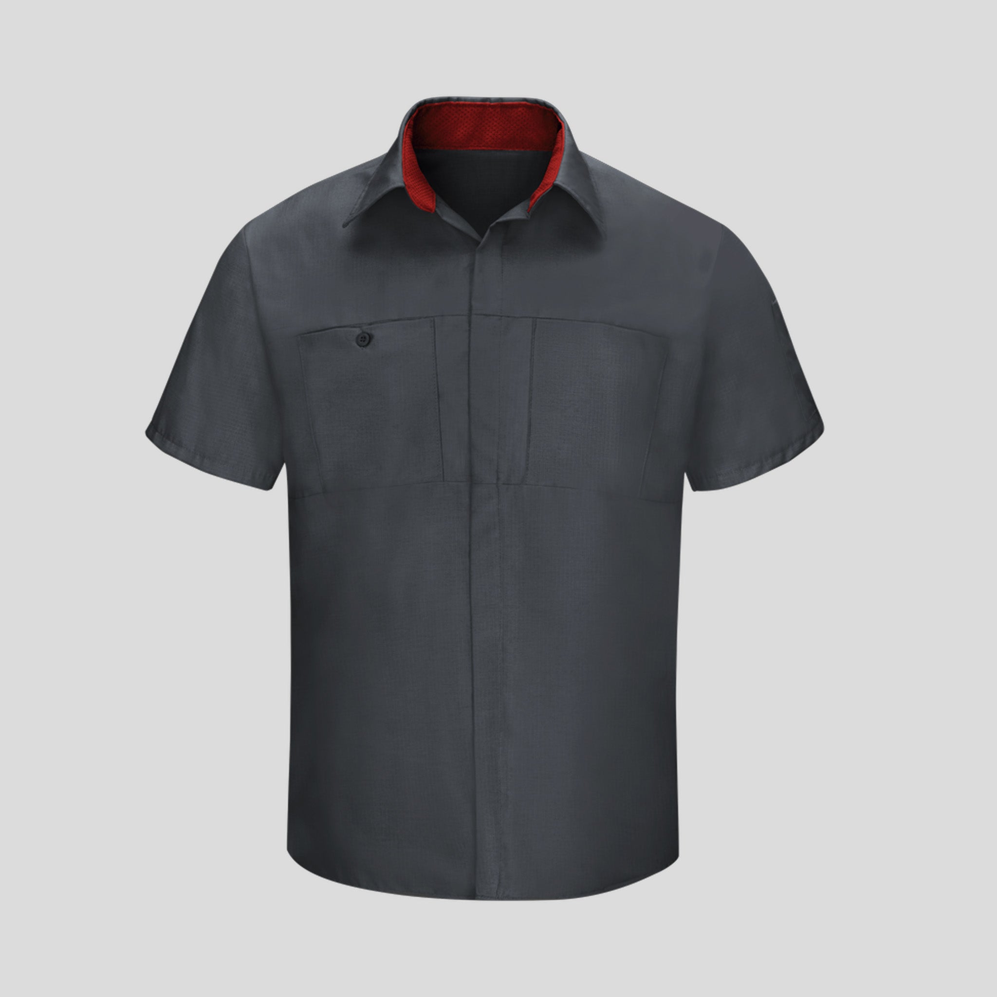Short Sleeve Performance Plus Shop Shirt With Oilblok Technology | Charcoal/Fireball Red Mesh