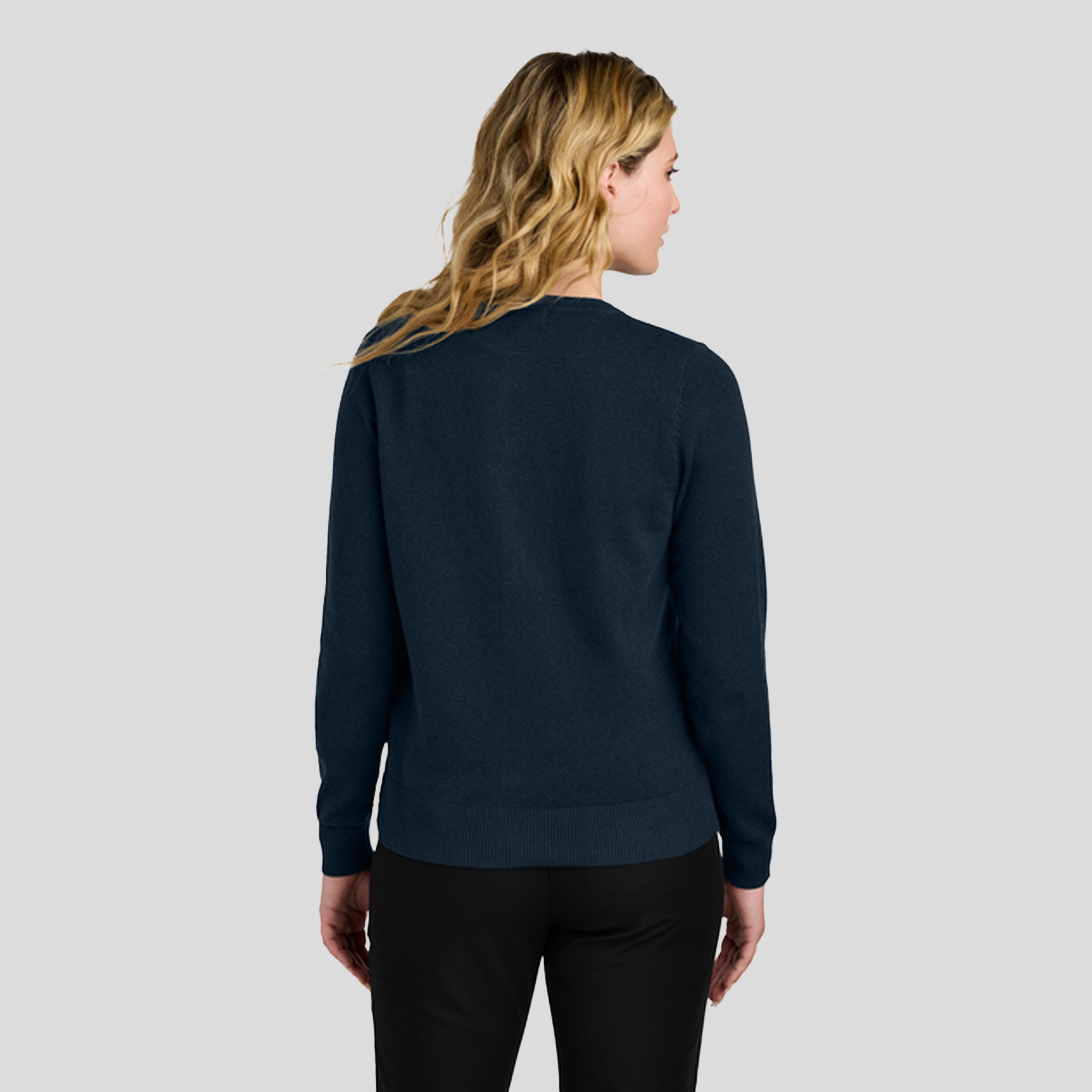 Womenβs Easy Care Crewneck Cardigan Sweater | River Blue Navy