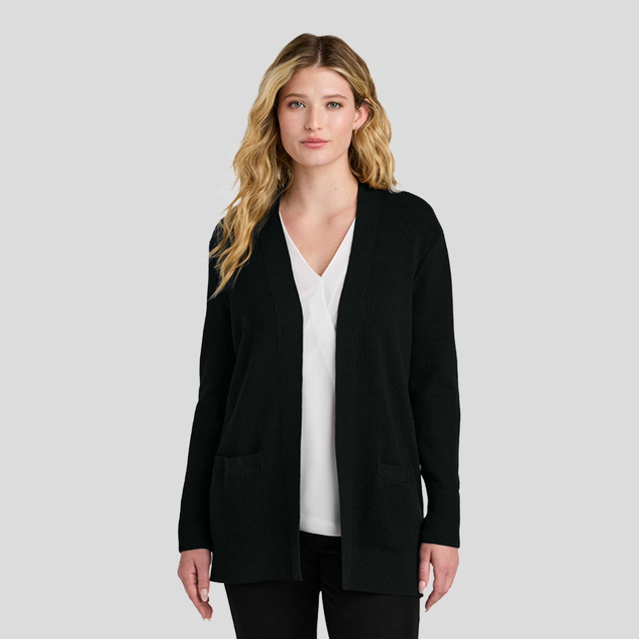 Womenβs Easy Care Open-Front Cardigan Sweater | Deep Black