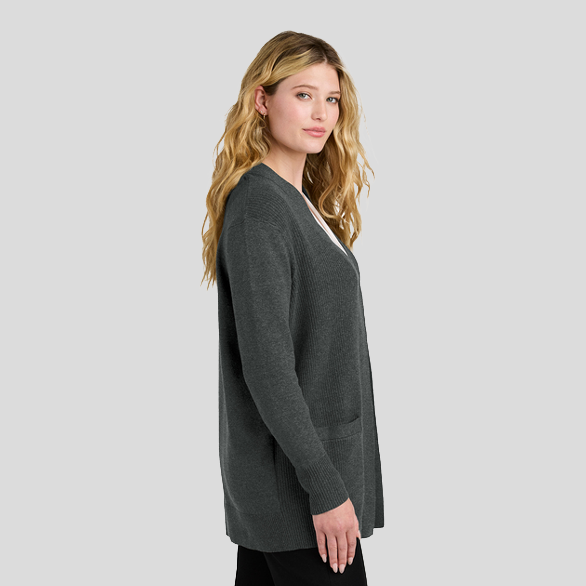 Womenβs Easy Care Open-Front Cardigan Sweater | Charcoal Heather