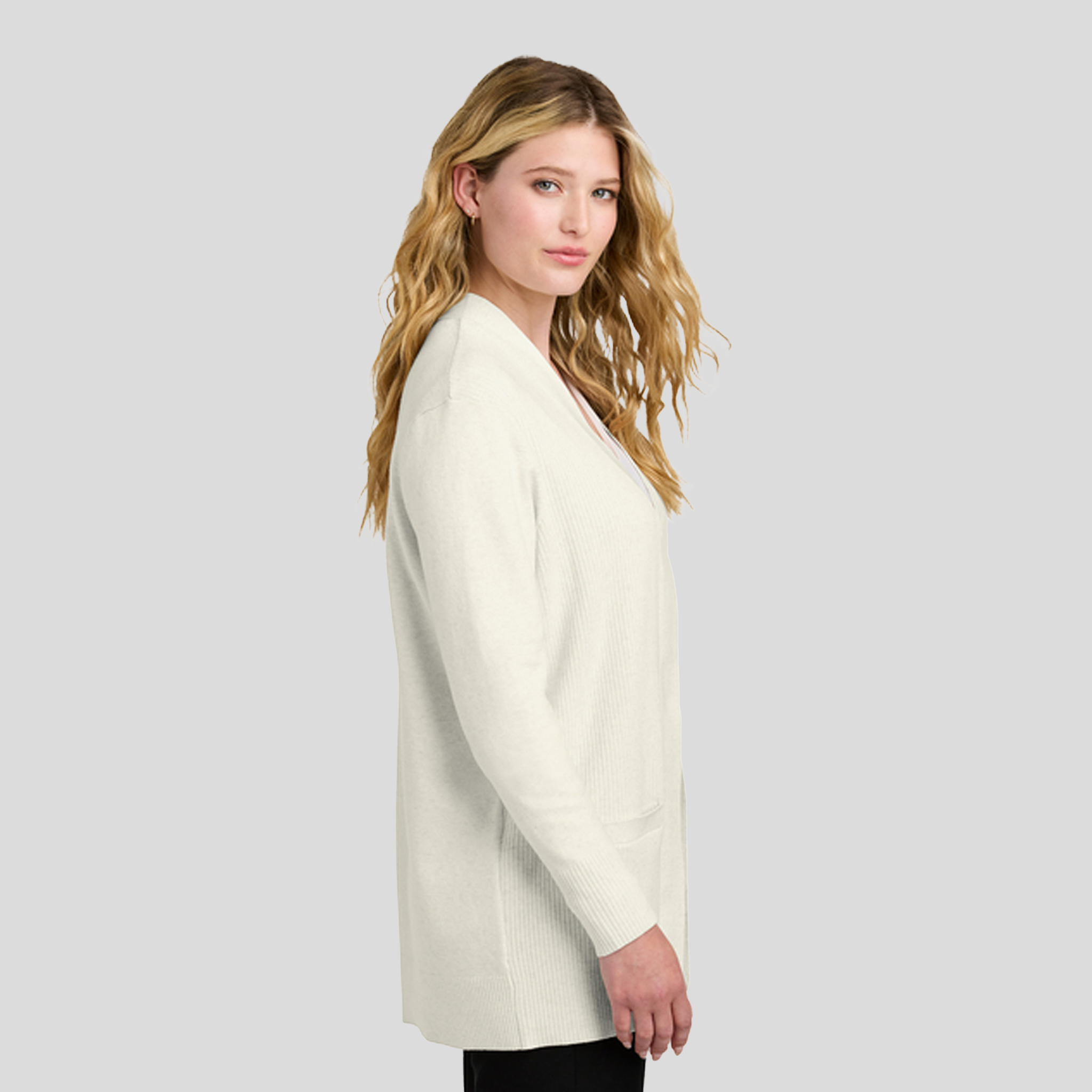 Womenβs Easy Care Open-Front Cardigan Sweater | Oatmeal Heather