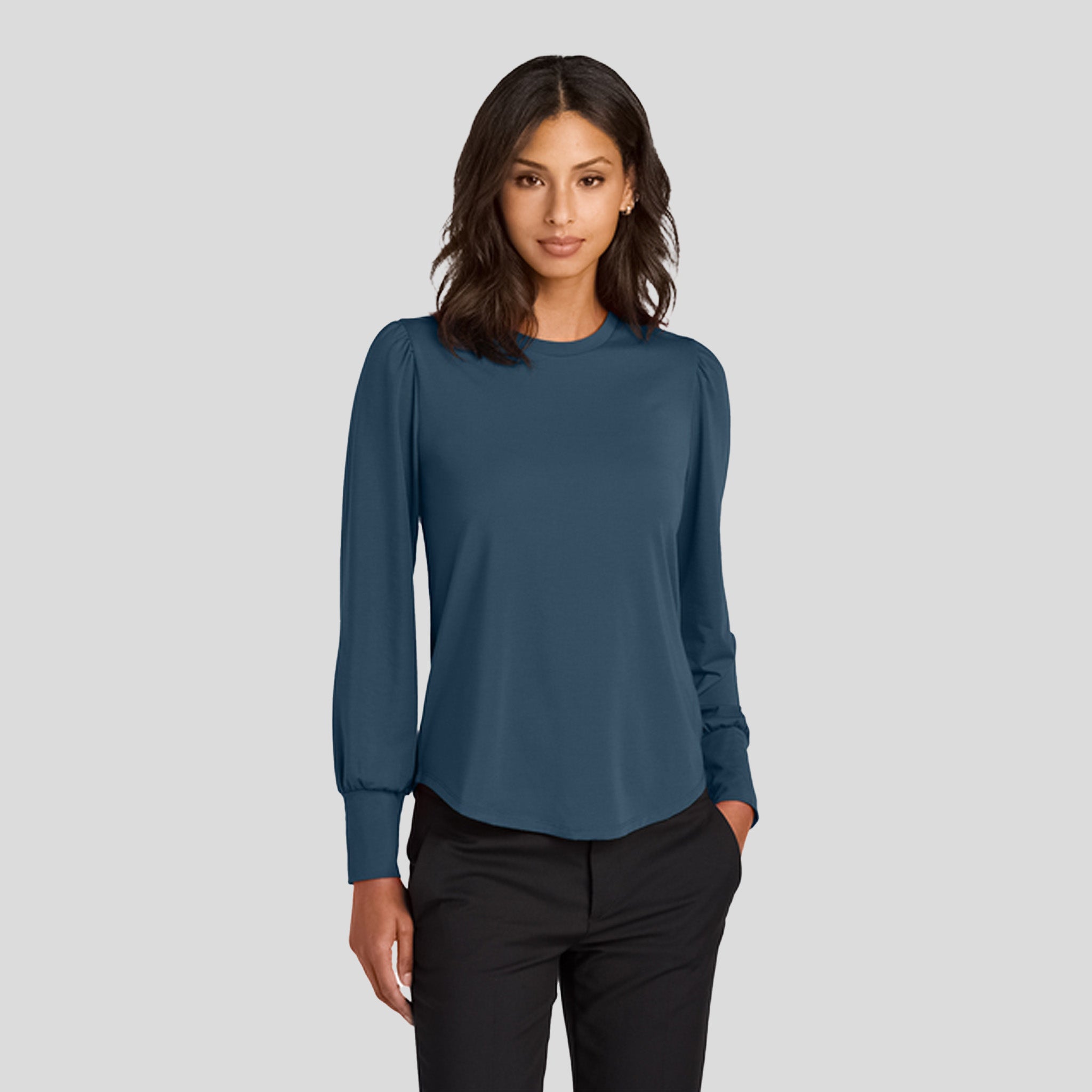 Womenβs Stretch Jersey Long Sleeve Blouson Top | Insignia Blue