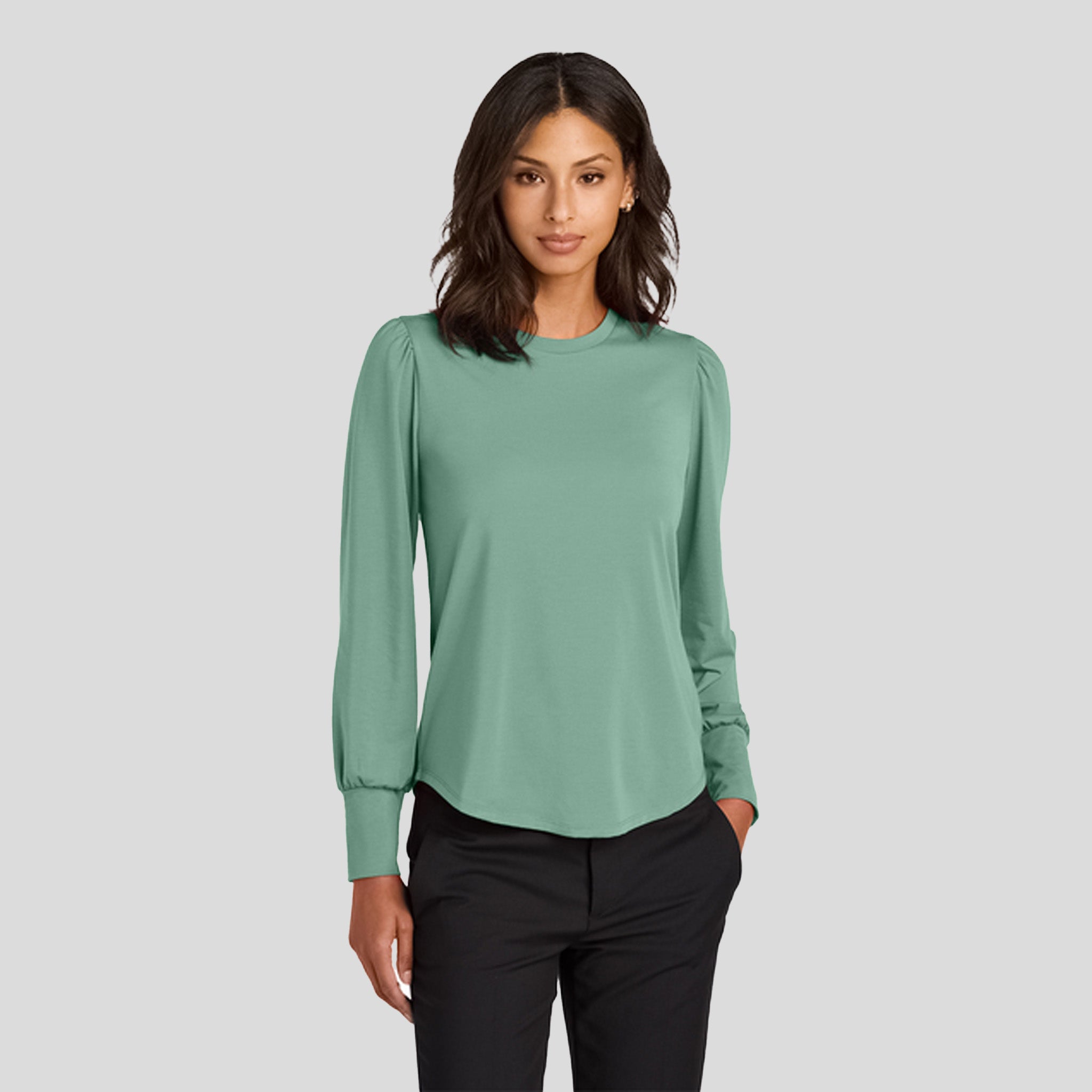 Womenβs Stretch Jersey Long Sleeve Blouson Top | Sage