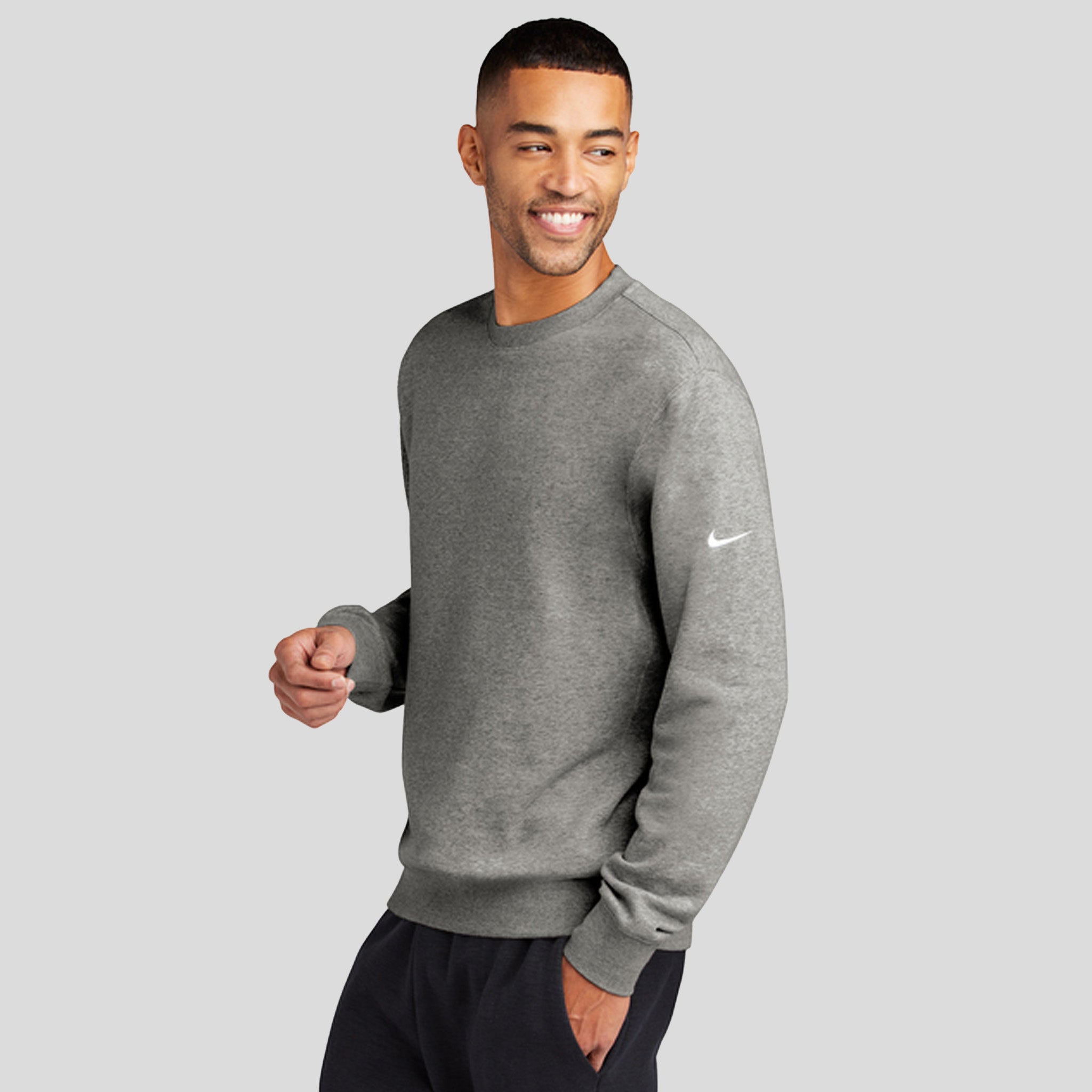 Club Fleece Sleeve Swoosh Crew | Dark Grey Heather
