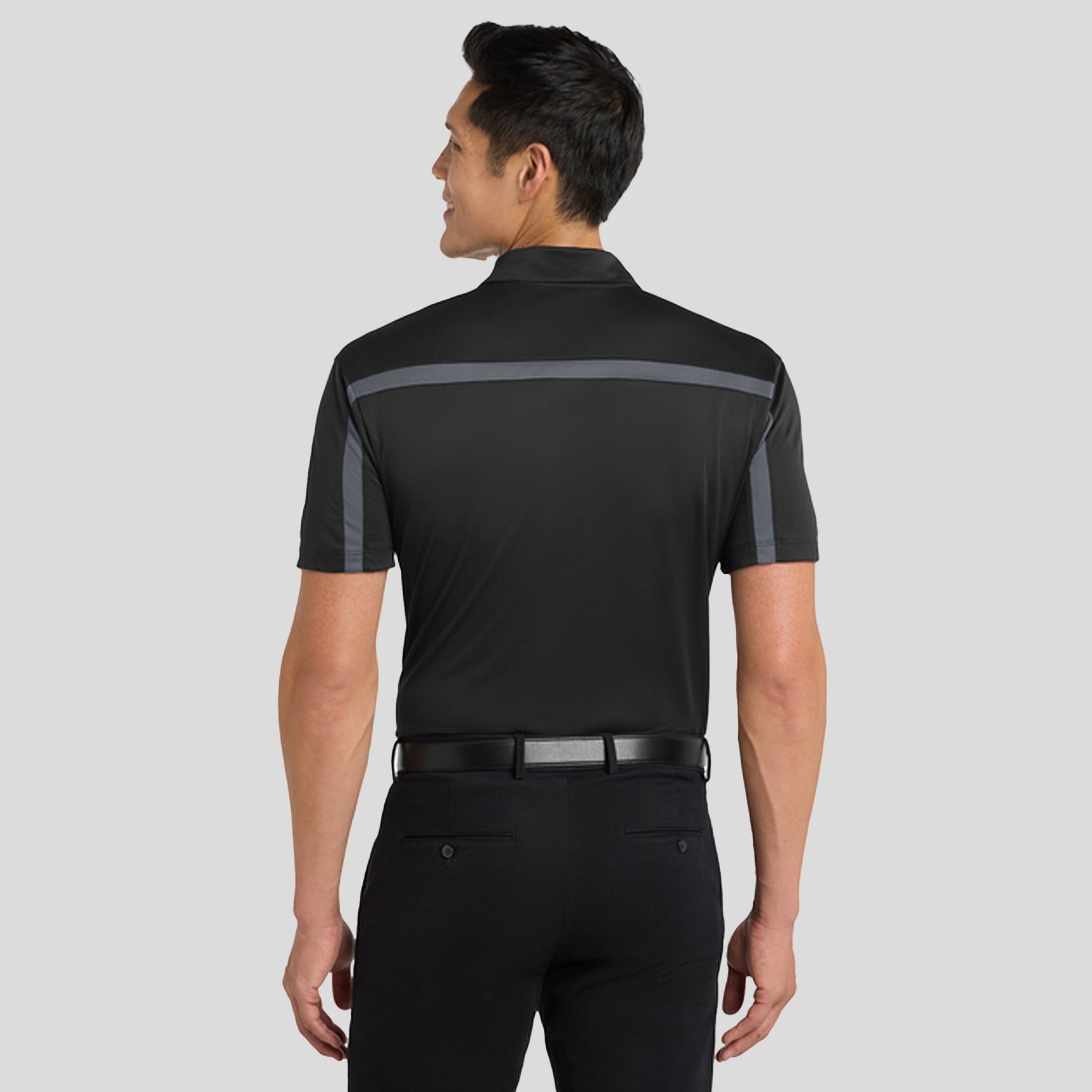 Silk Touch™ Performance Colorblock Stripe Polo | Black/Steel Grey