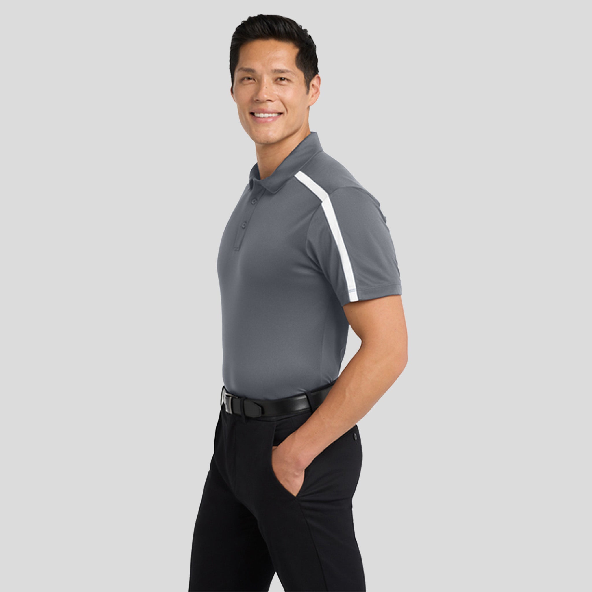 Silk Touch™ Performance Colorblock Stripe Polo | Steel Grey/White