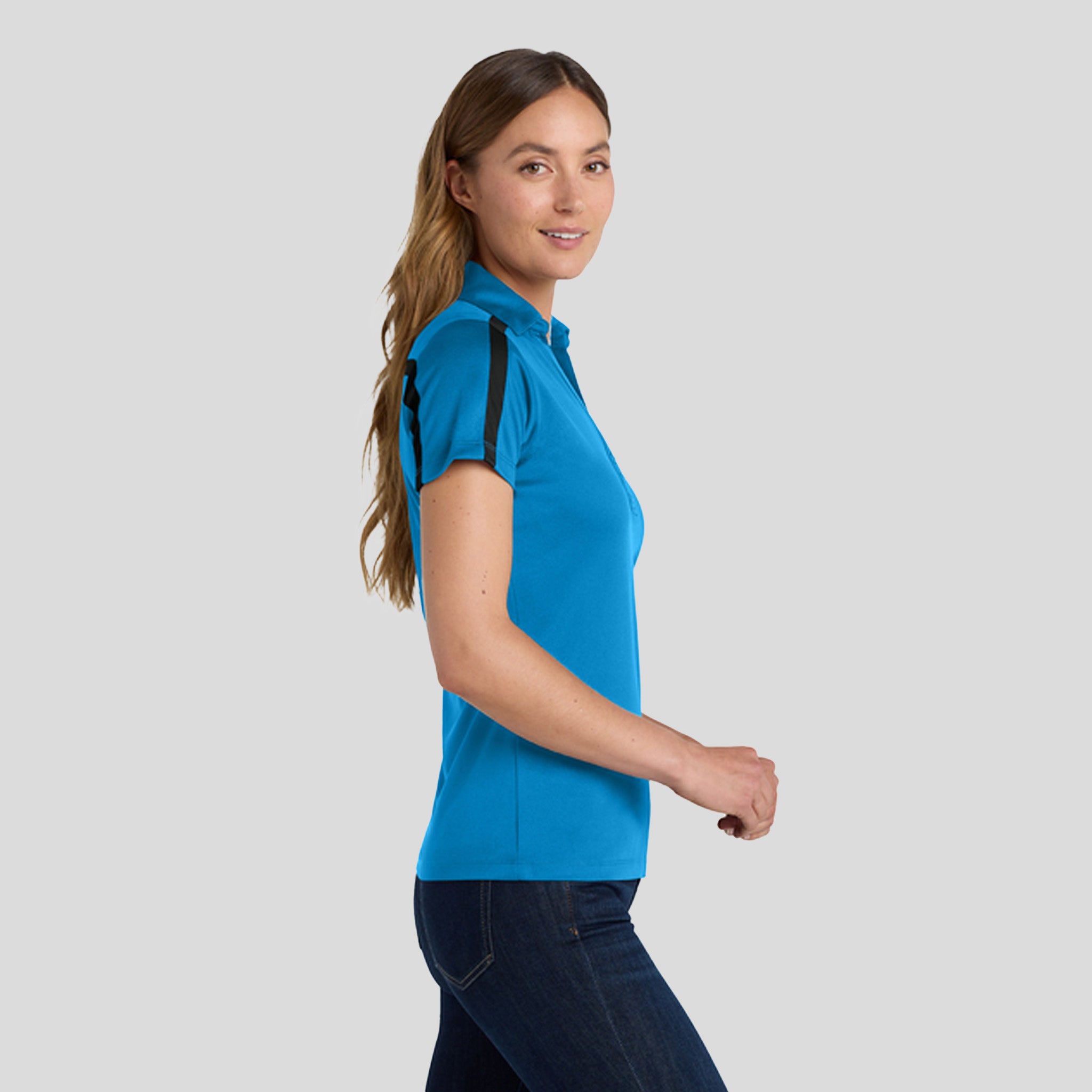 Women's Silk Touch™ Performance Colorblock Stripe Polo | Brilliant Blue/Black