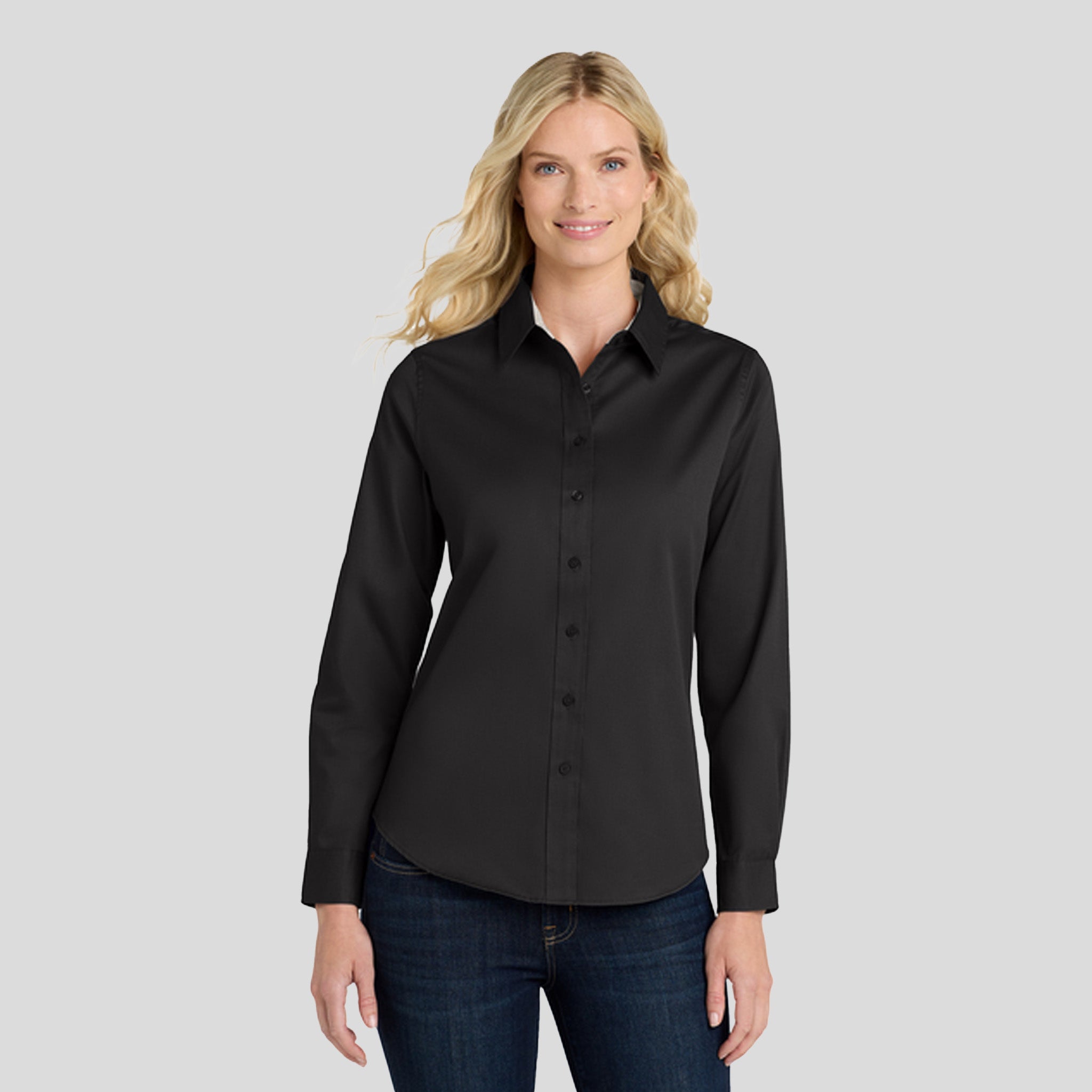 Women's Long Sleeve Easy Care Shirt | Black/Light Stone