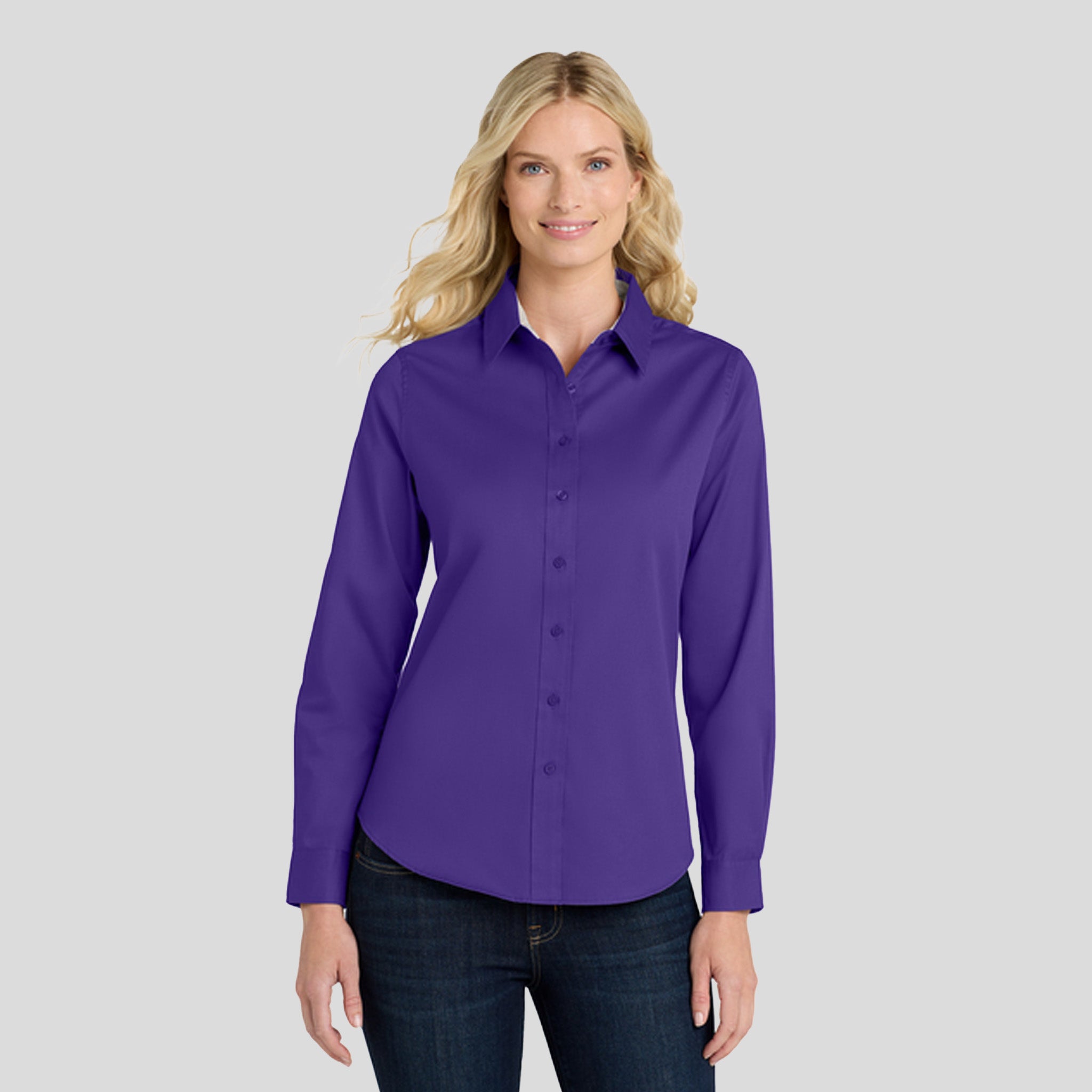 Women's Long Sleeve Easy Care Shirt | Purple/Light Stone
