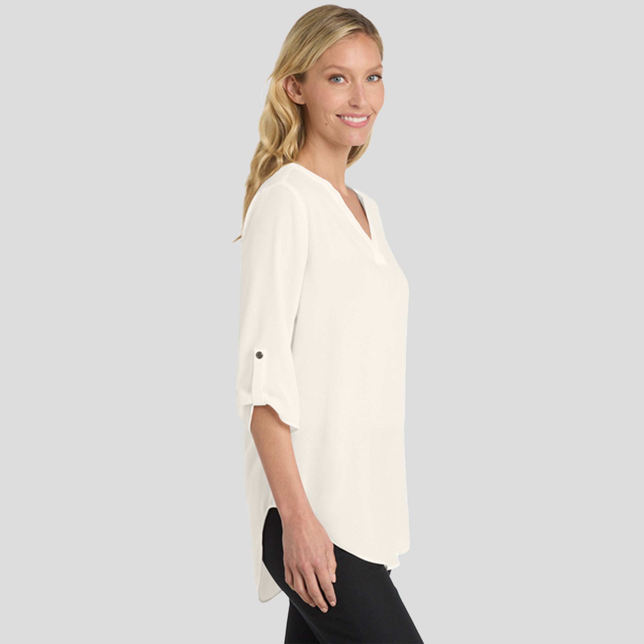 Women's 3/4-Sleeve Tunic Blouse | Ivory Chiffon