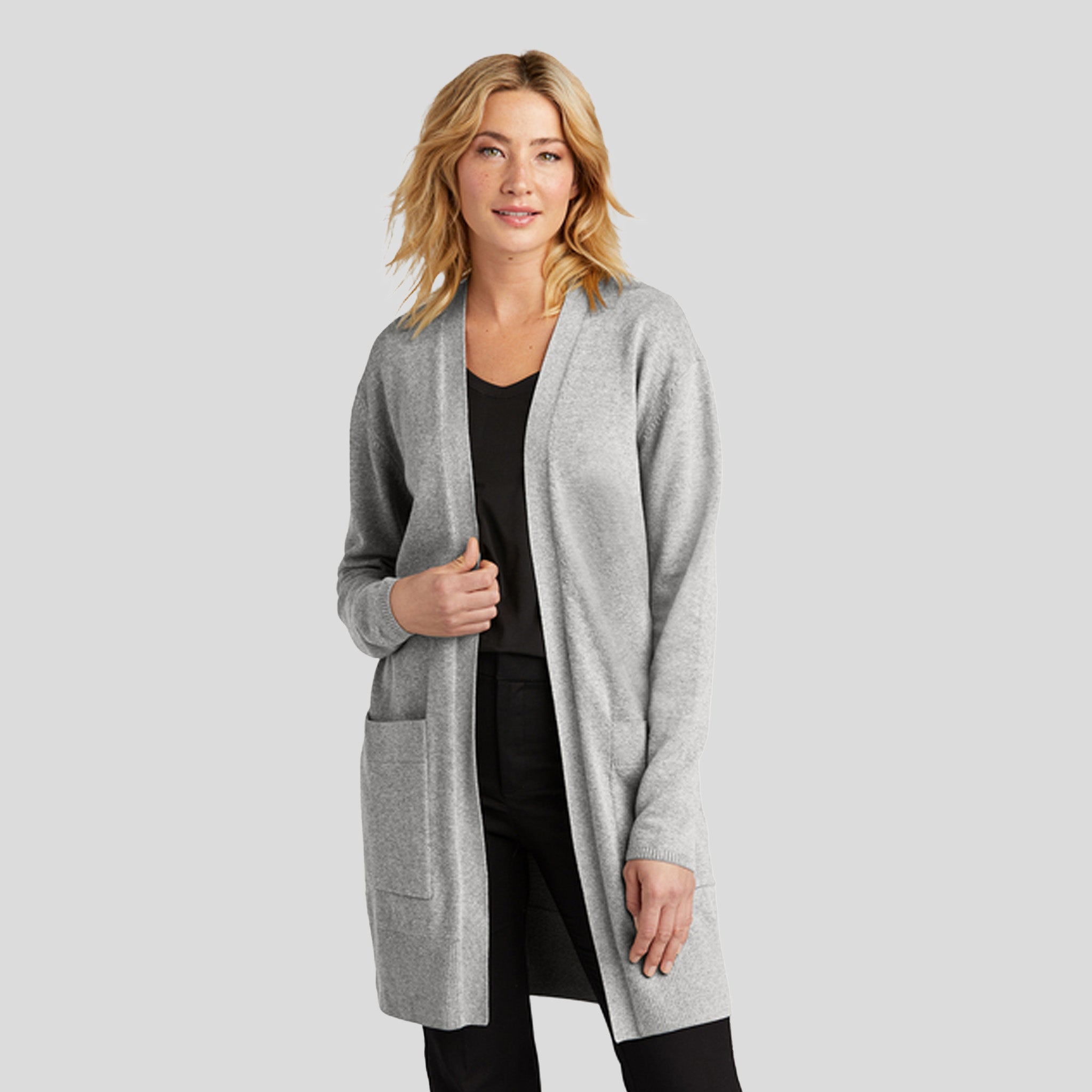 Womenโs Open-Front Cardigan Sweater | Gusty Grey Heather
