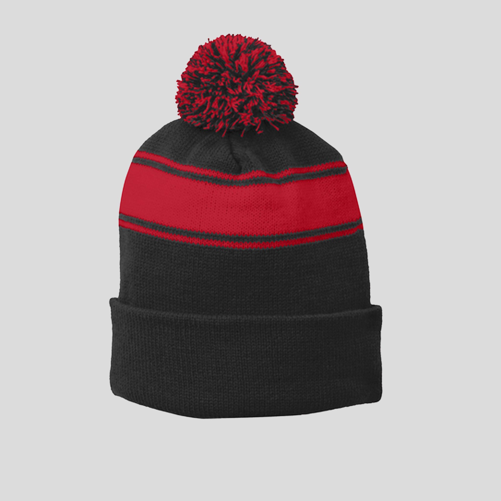Stripe Pom Pom Beanie | Black/True Red