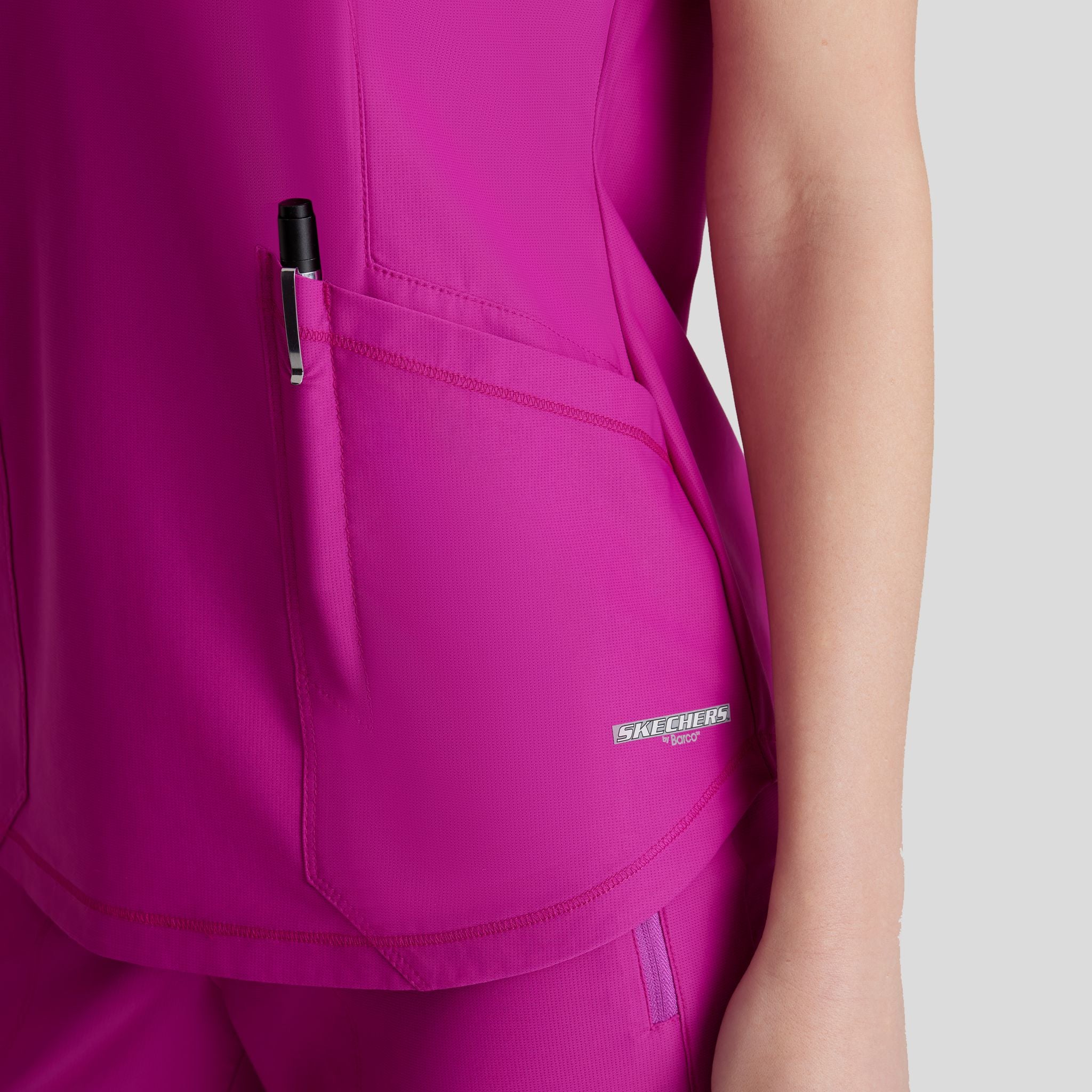 Serene 3-Pocket V-Neck Top | Deep Magenta