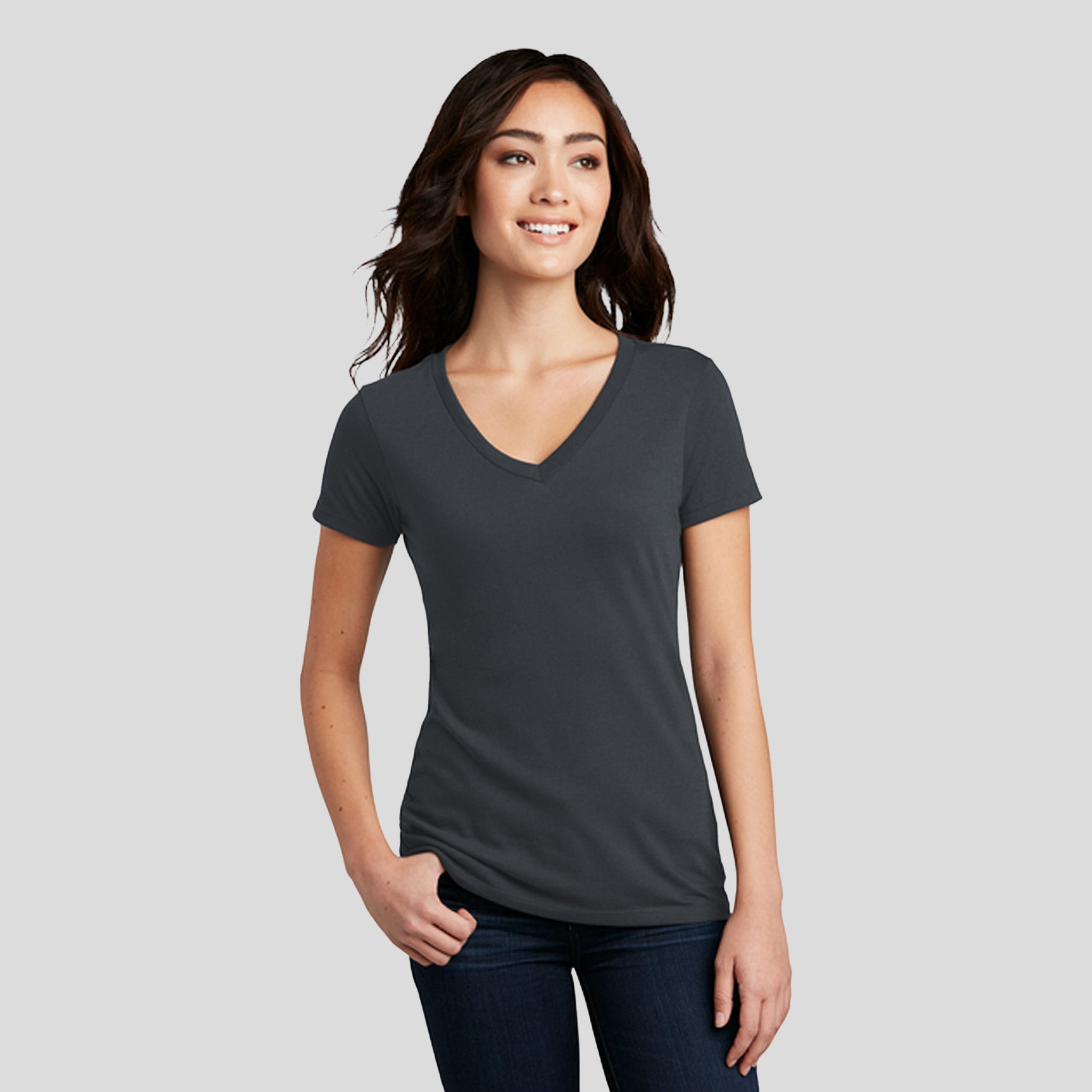 Womenโs Perfect Blendยฎ CVC V-Neck Tee | Charcoal