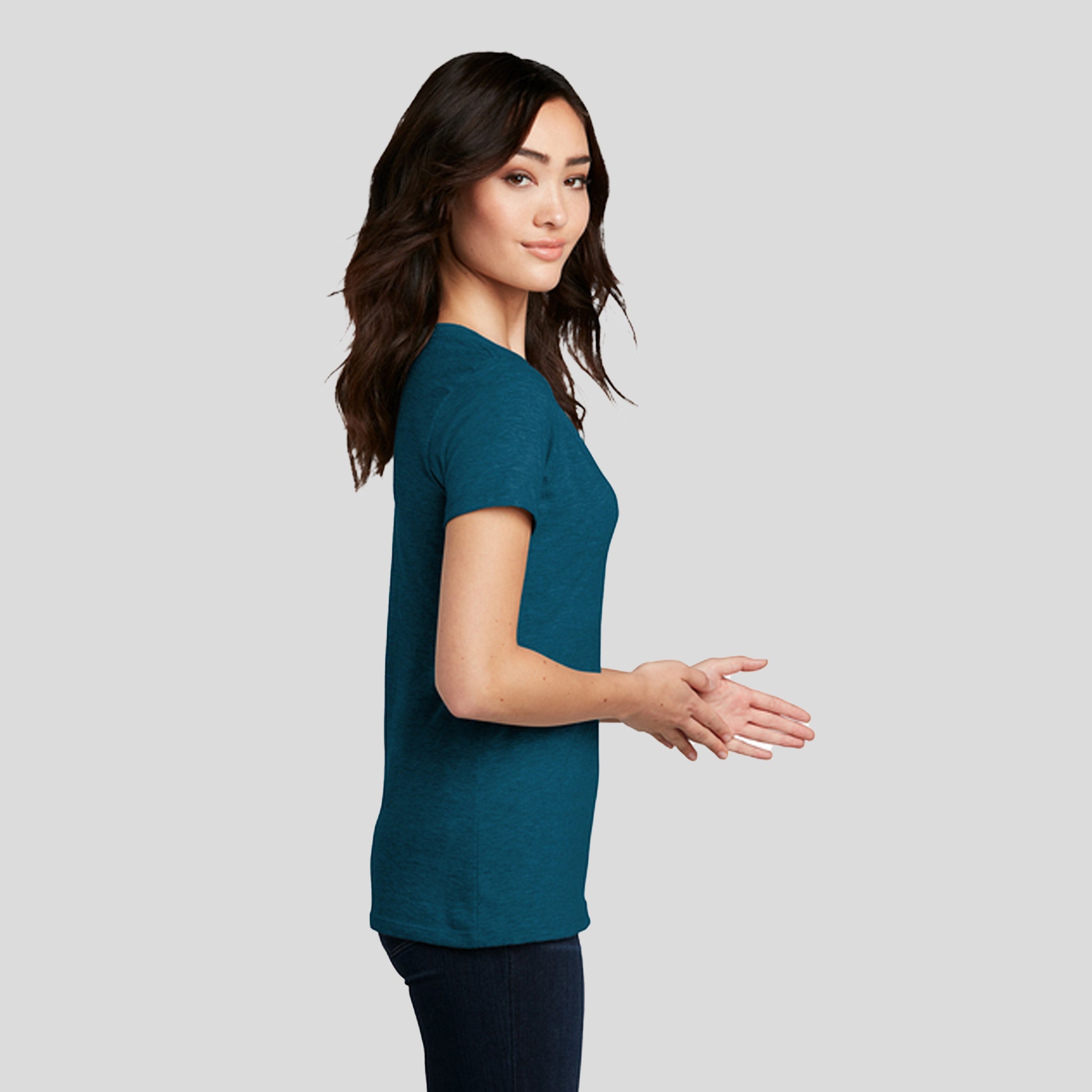 Womenโs Perfect Blendยฎ CVC V-Neck Tee | Deep Turquoise Fleck