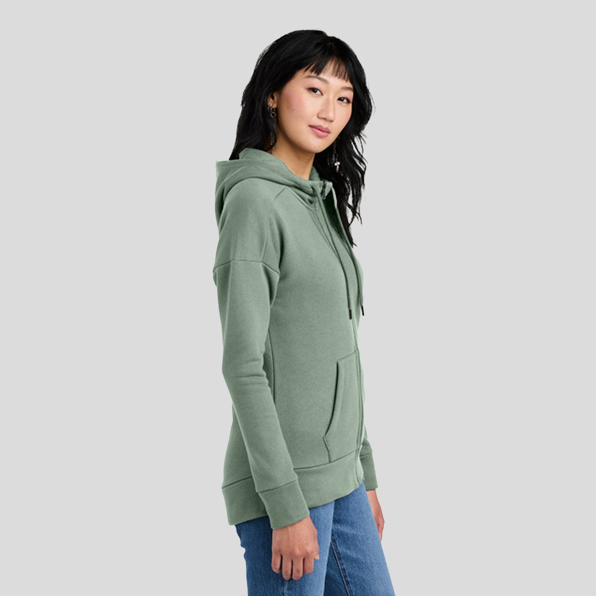 Womenโs Perfect Weightยฎ Fleece Drop Shoulder Full-Zip Hoodie | Laurel Green