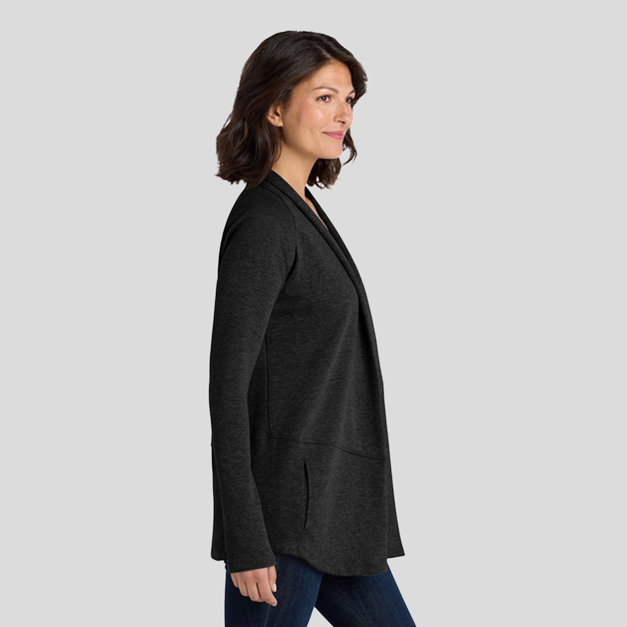 Women's Interlock Cardigan | Deep Black and Charcoal Heather