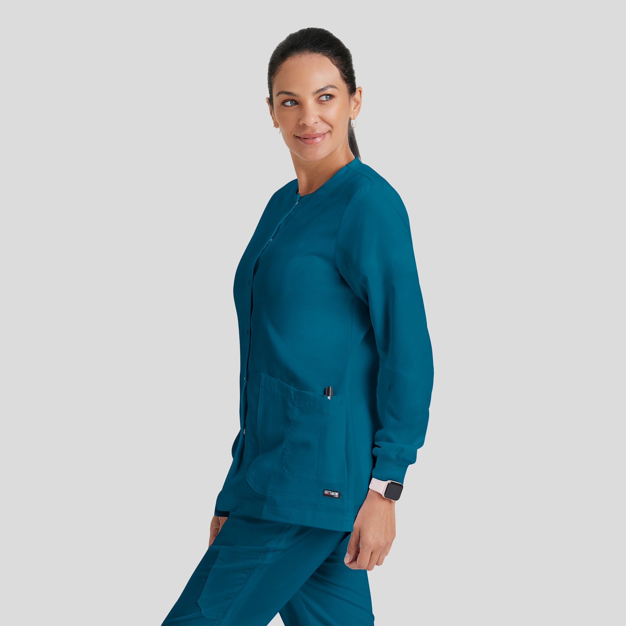 Jamie 4-Pocket Crewneck Snap-Front Scrub Jacket | Bahama