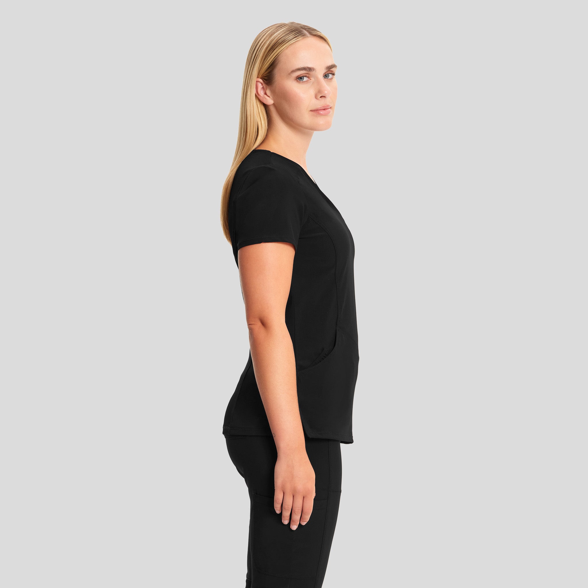 Infinity Mock Wrap Solid Scrub Top | Black