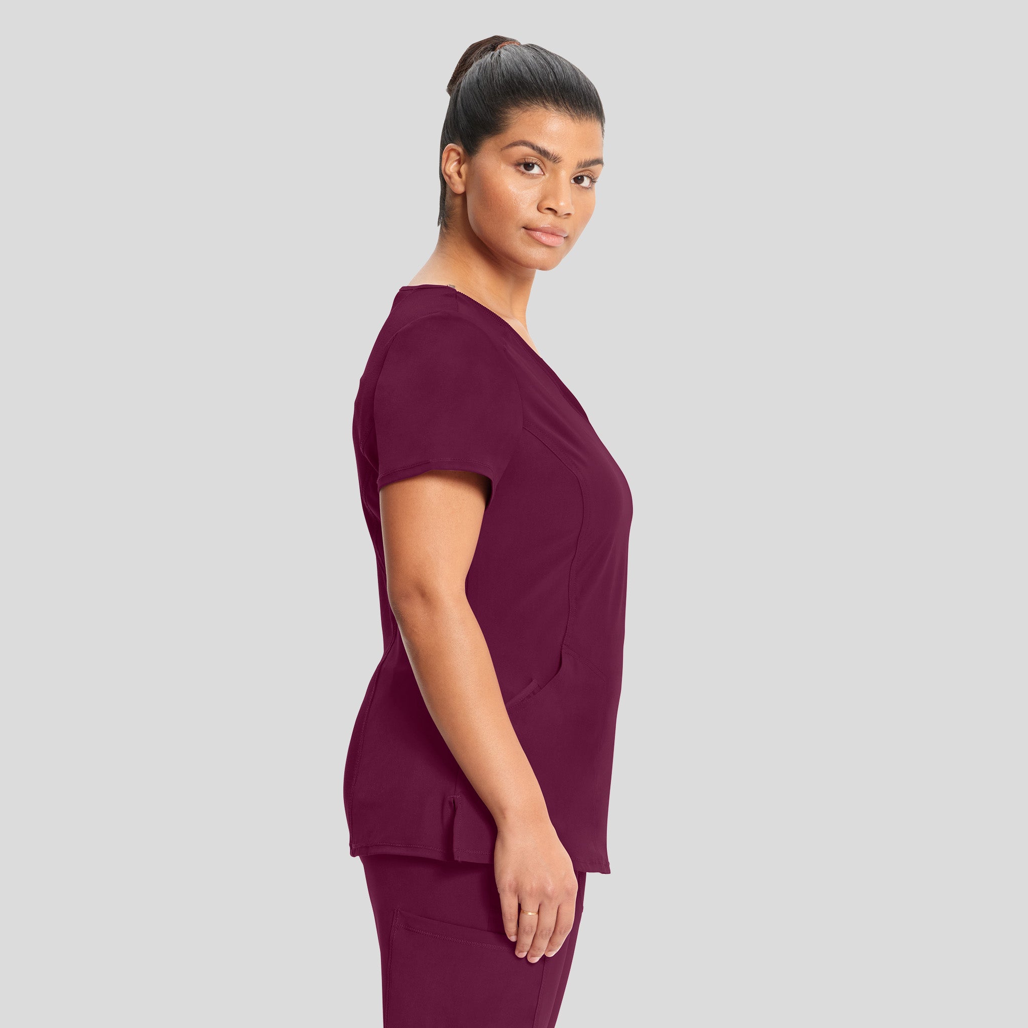 Infinity Mock Wrap Solid Scrub Top | Wine