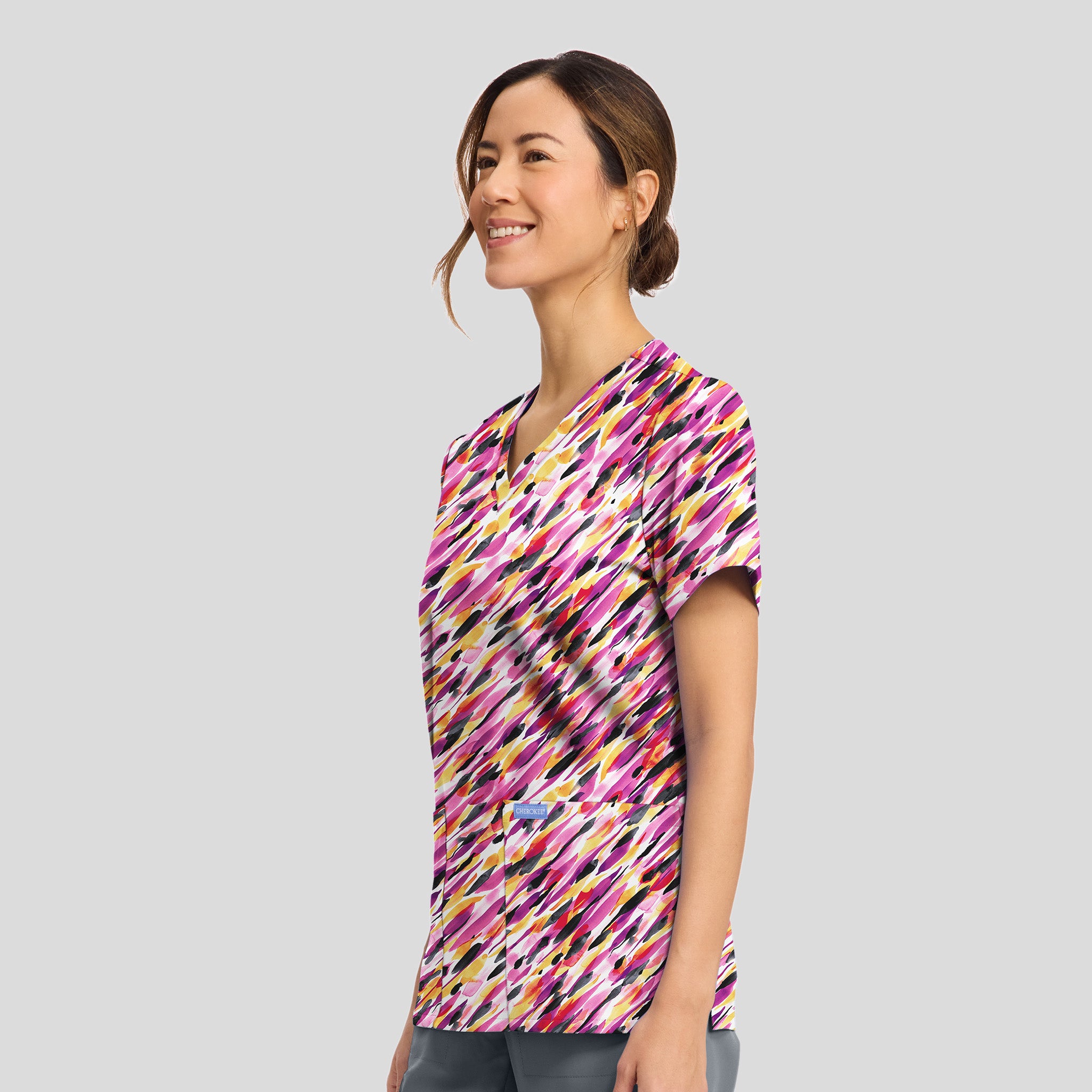Women's Watercolor Marks Print Scrub Top