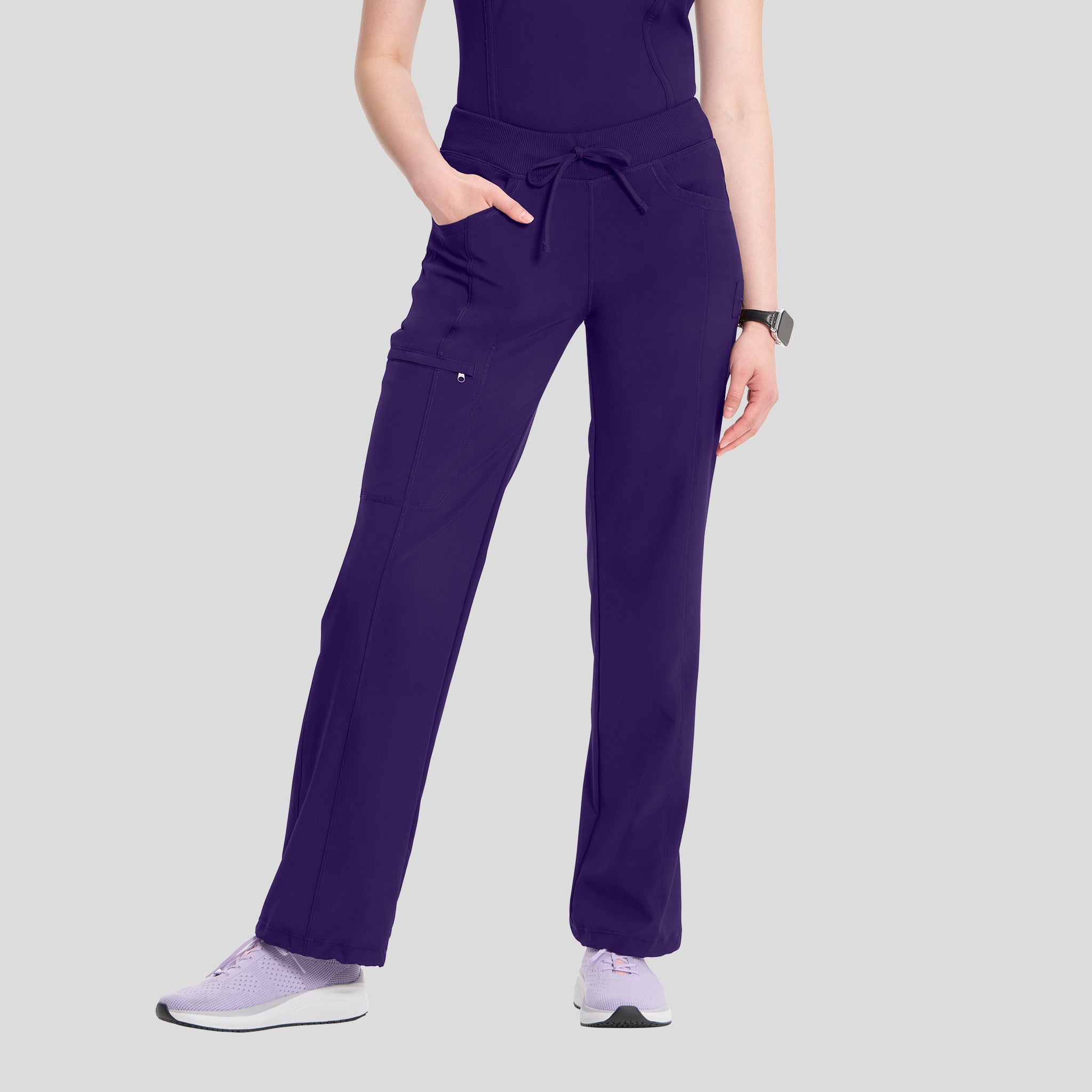 Rib Knit Drawstring Waist Scrub Pant | Grape