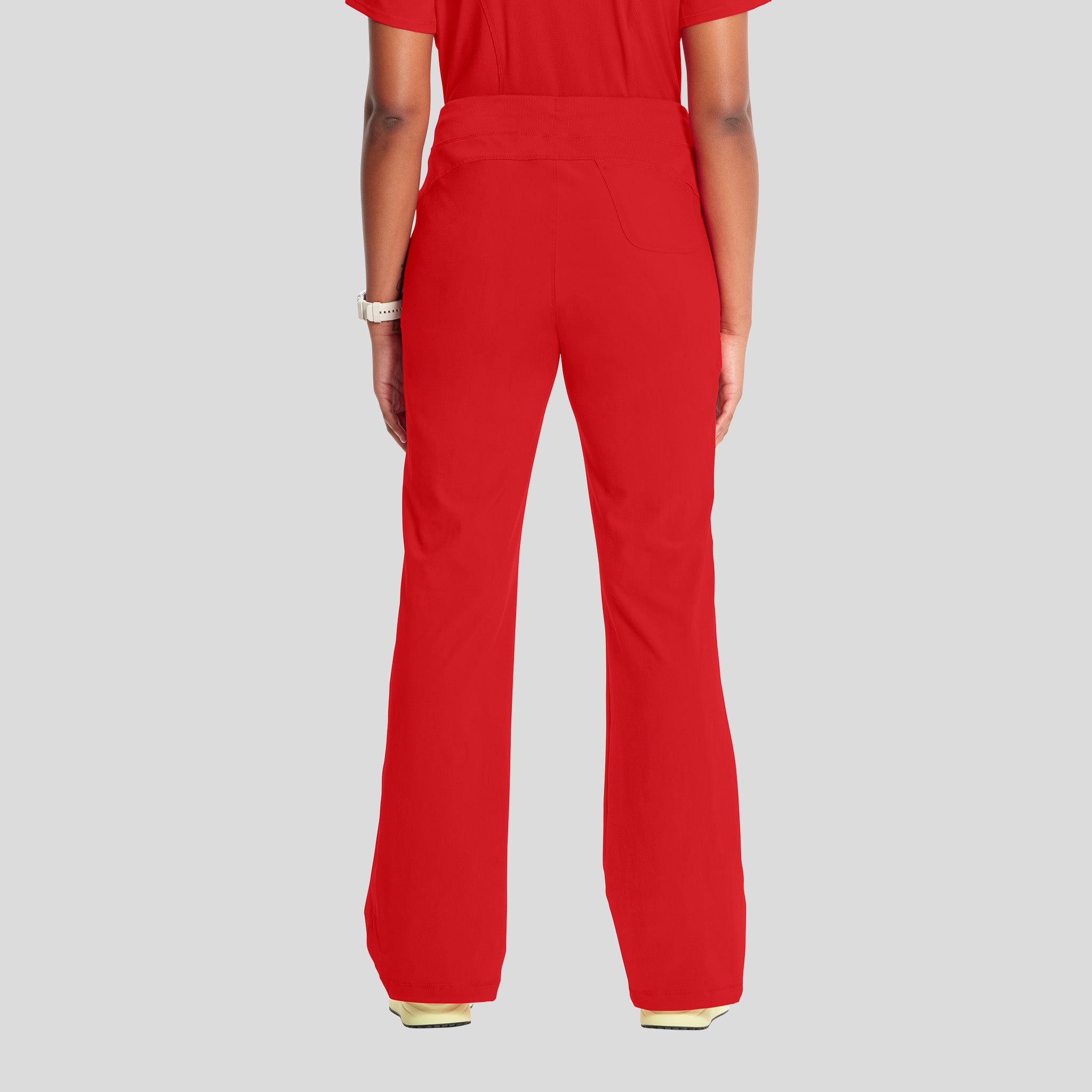 Rib Knit Drawstring Waist Scrub Pant | Red