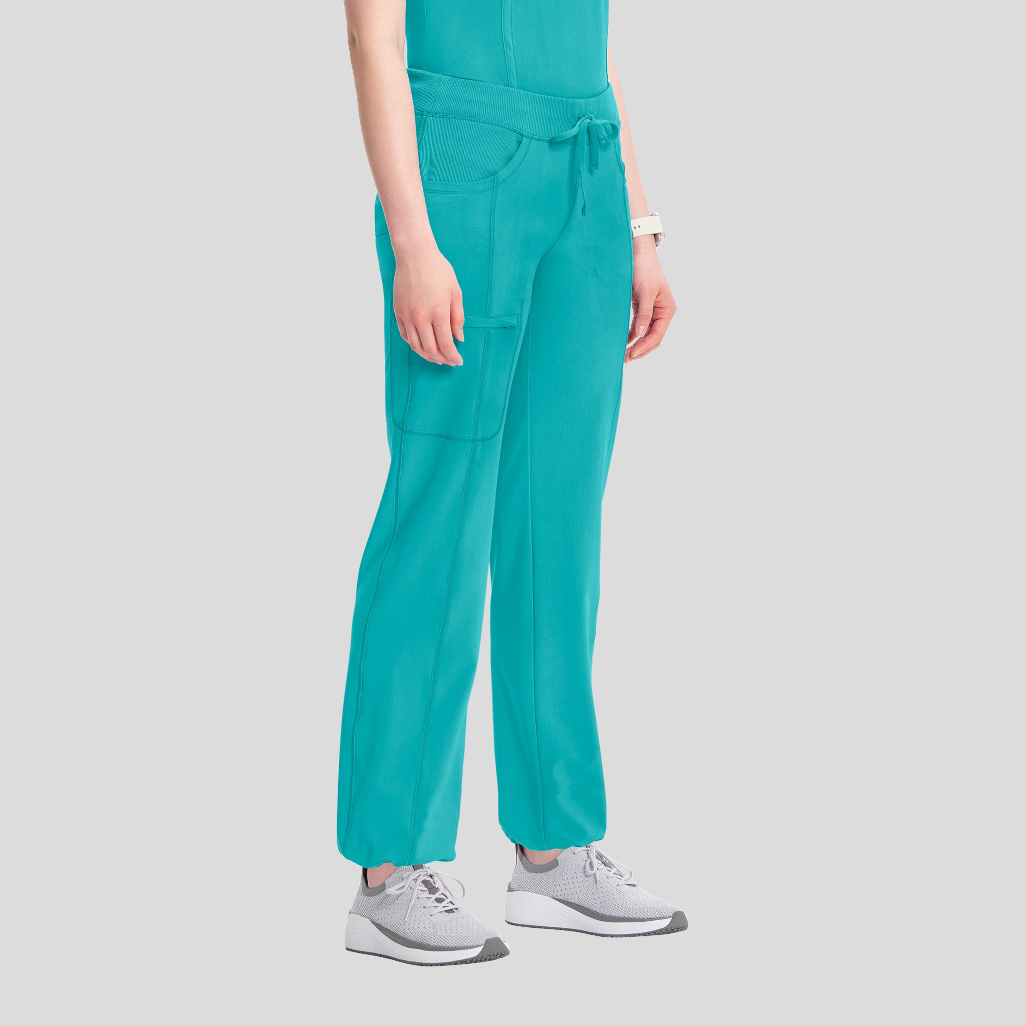Rib Knit Drawstring Waist Scrub Pant | Teal