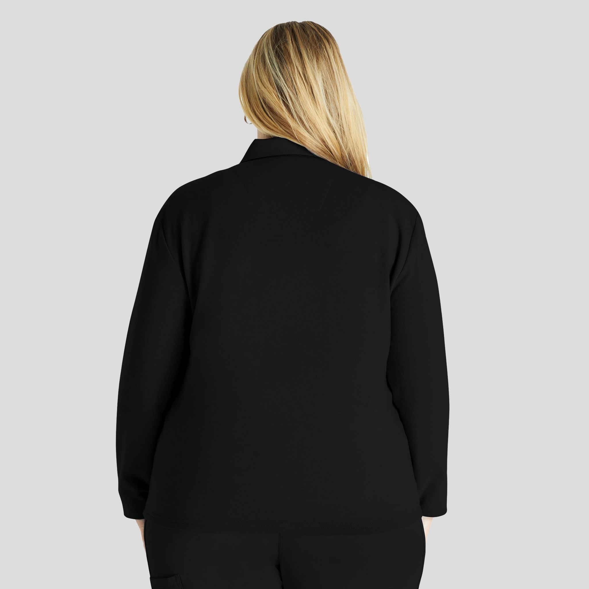Women's Zip Front Fleece Scrub Jacket | Black