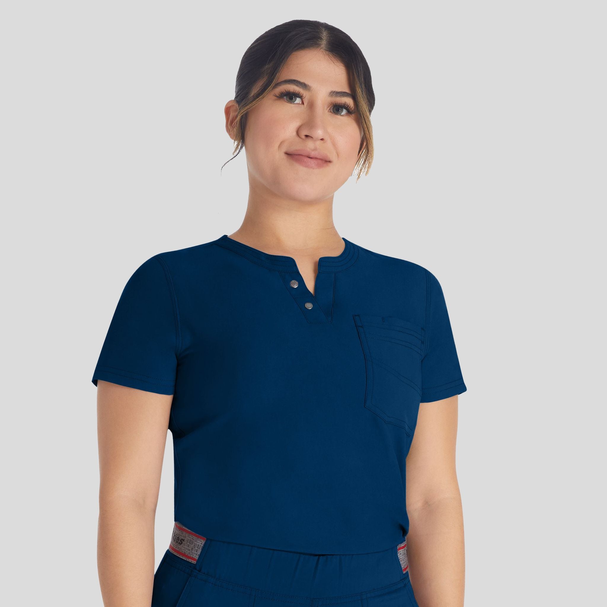 Women's Round Neck Henley Scrub Top | Navy
