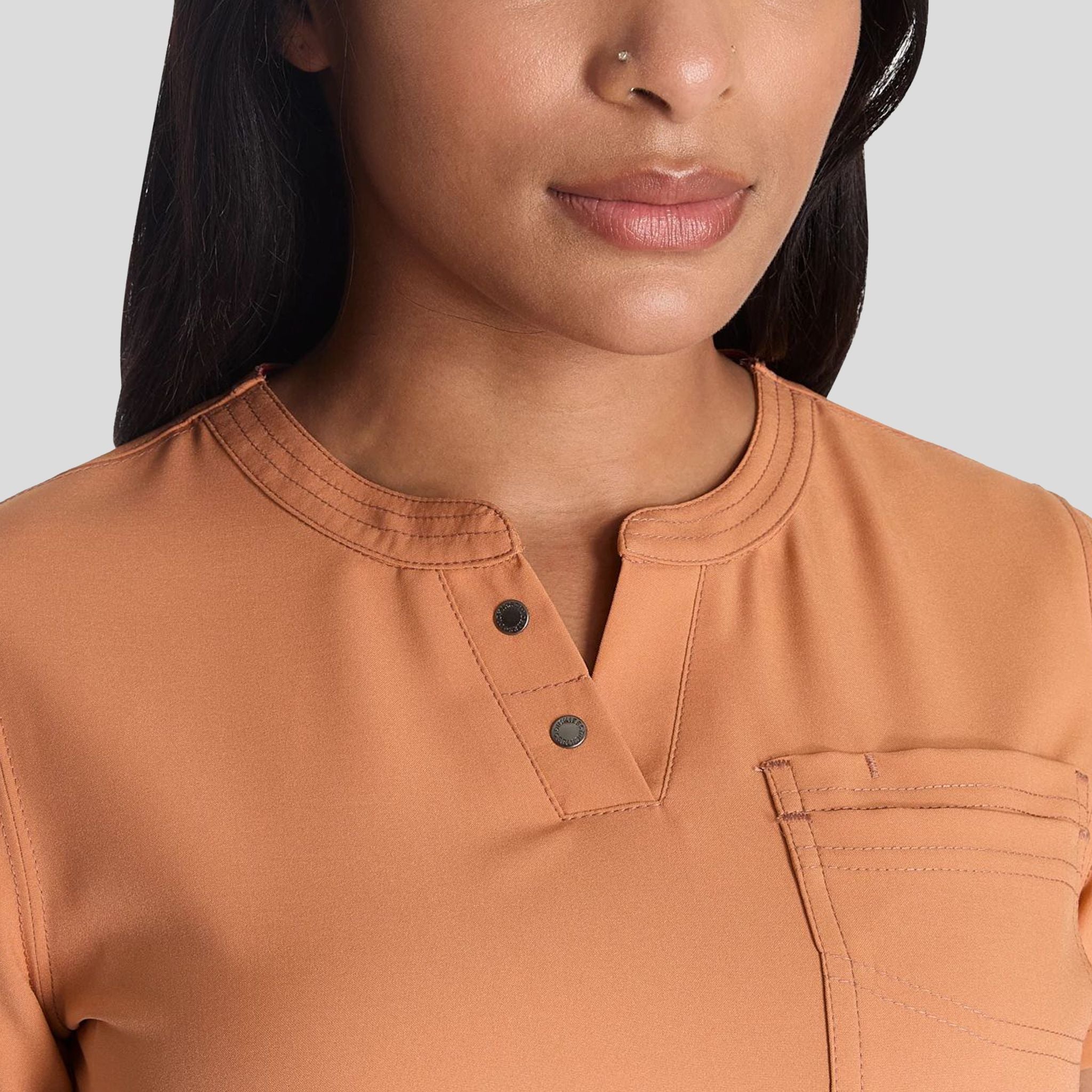 Women's Round Neck Henley Scrub Top | Ginger Glow