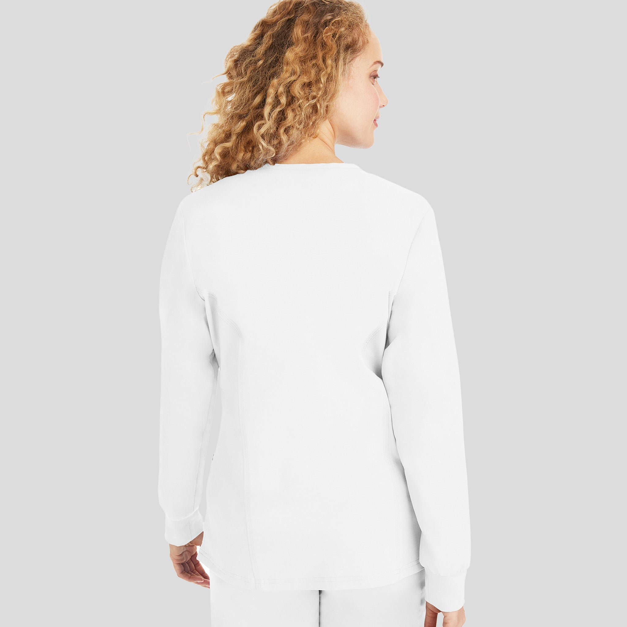 Daisy Snap Front Warm-Up Solid Scrub Jacket | White