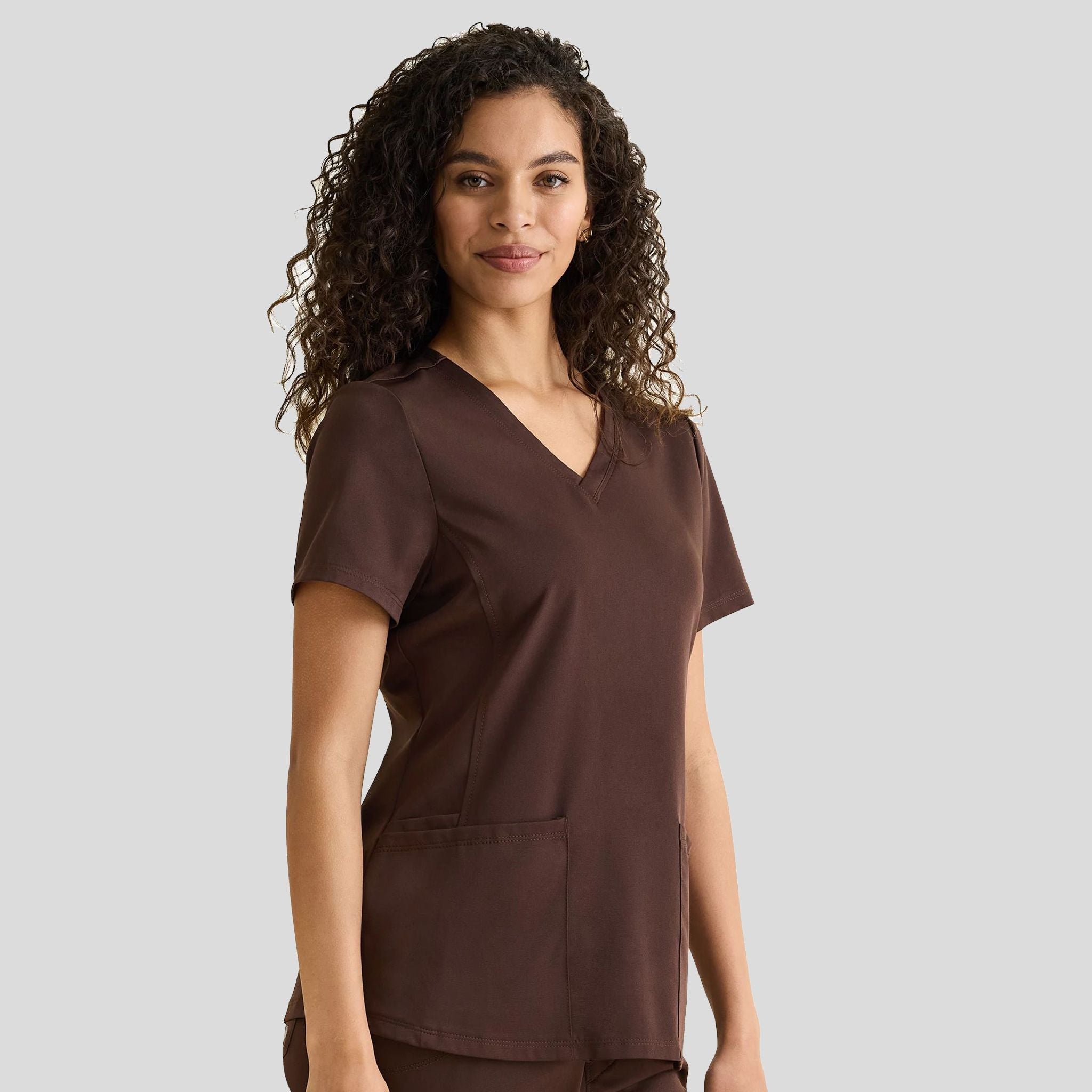 Women's Monica V-Neck Solid Scrub Top | Dark Chocolate