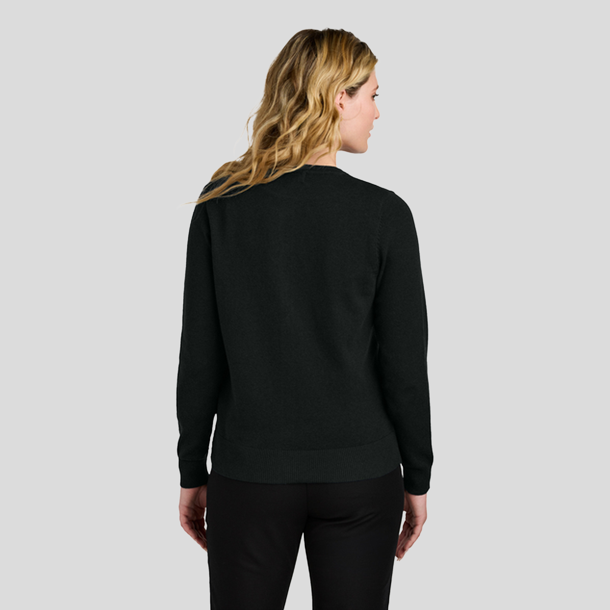 Women’s Easy Care Crewneck Cardigan Sweater | Deep Black