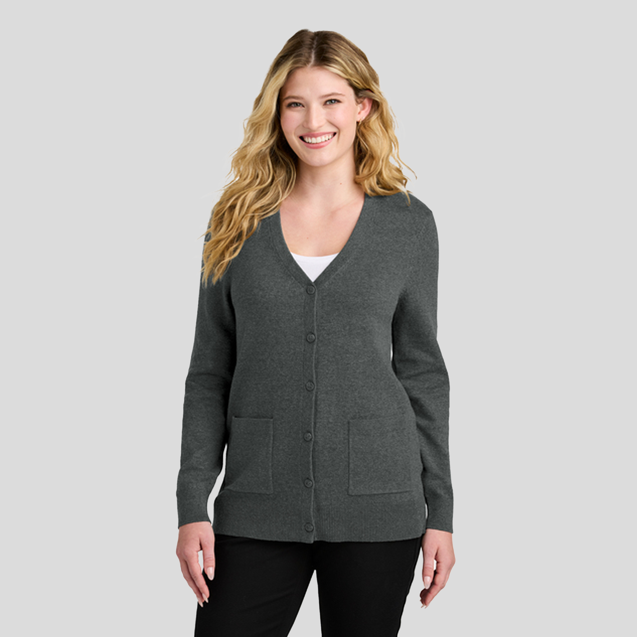 Women’s Easy Care Button-Up Cardigan Sweater | Charcoal Heather